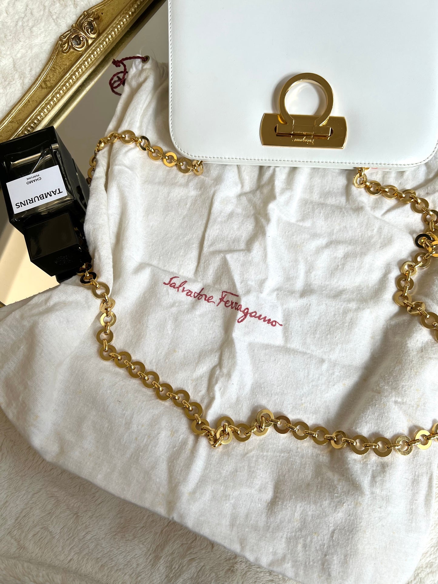 Vintage Salvatore Ferragamo white Diana clutch