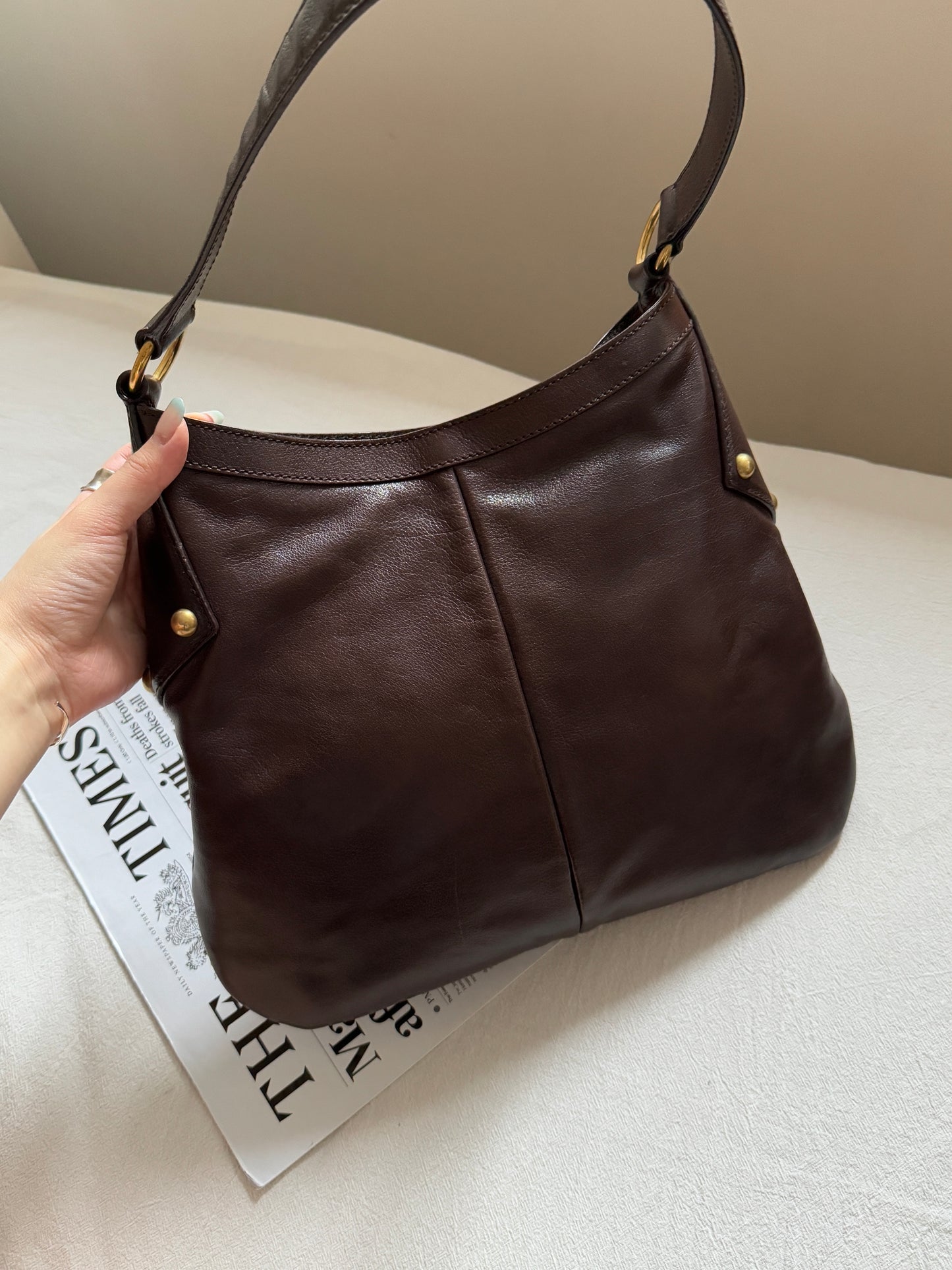 Vintage YSL 補丁logo leather hobo bag