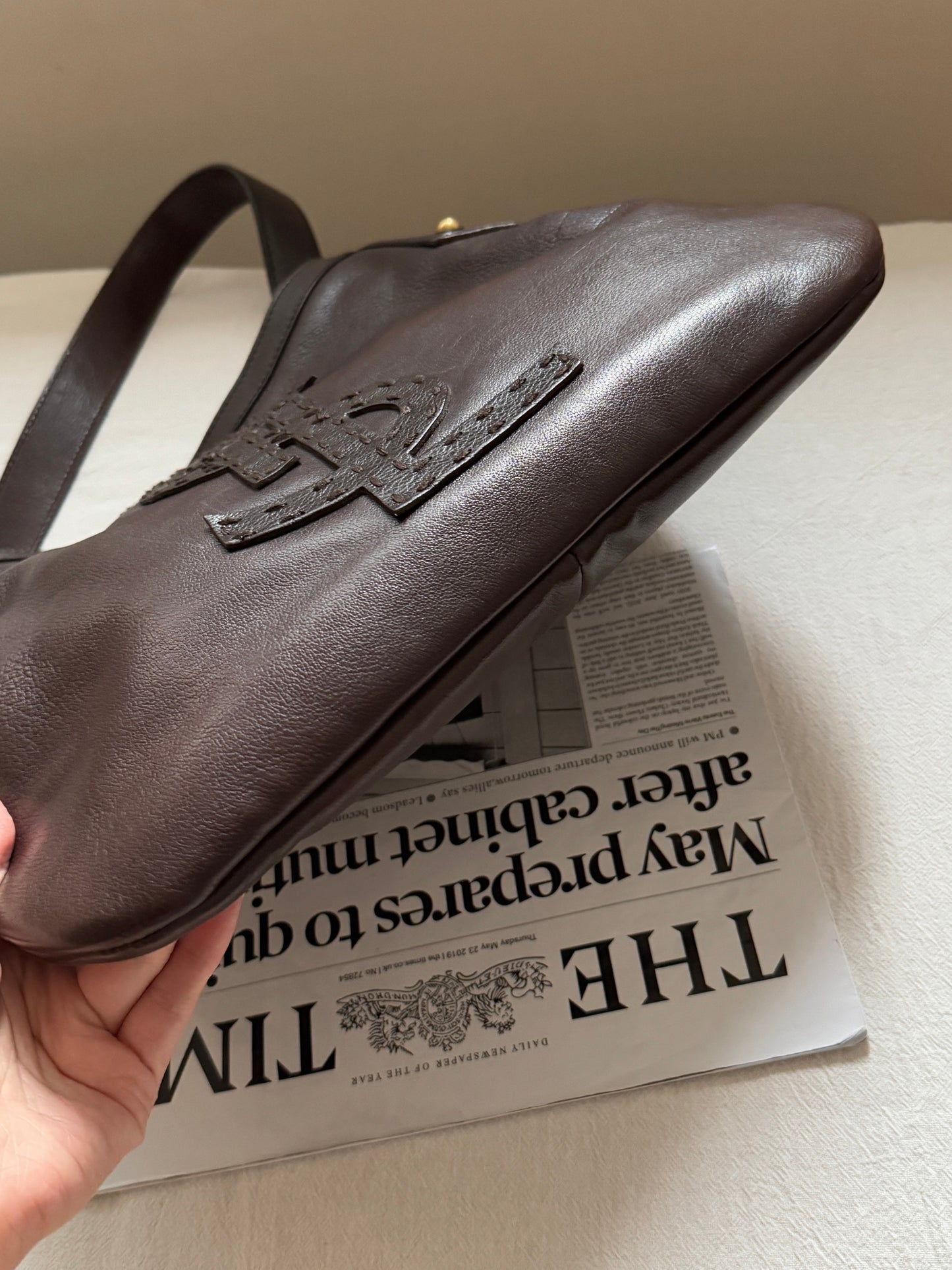 Vintage YSL 補丁logo leather hobo bag