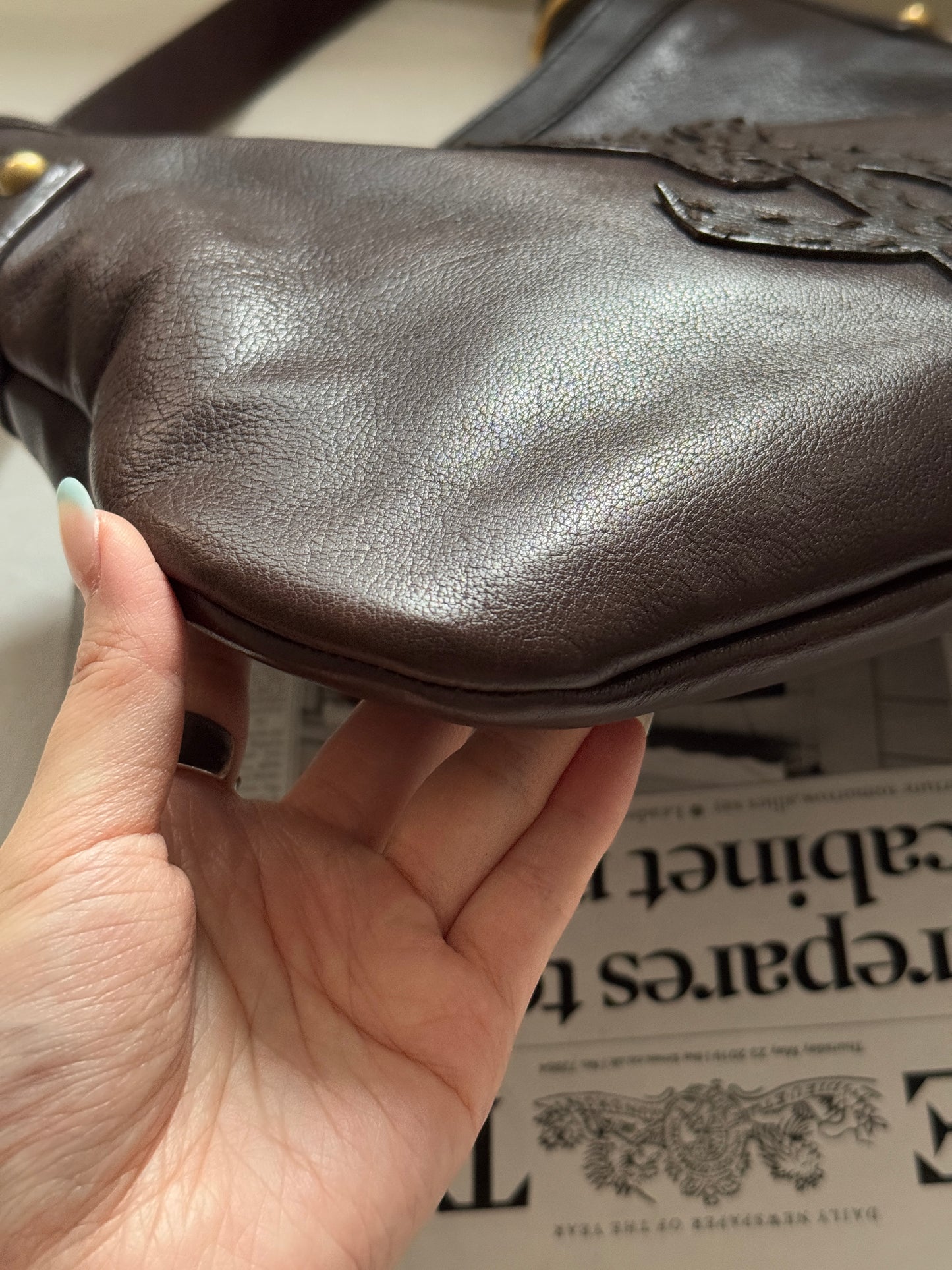 Vintage YSL 補丁logo leather hobo bag