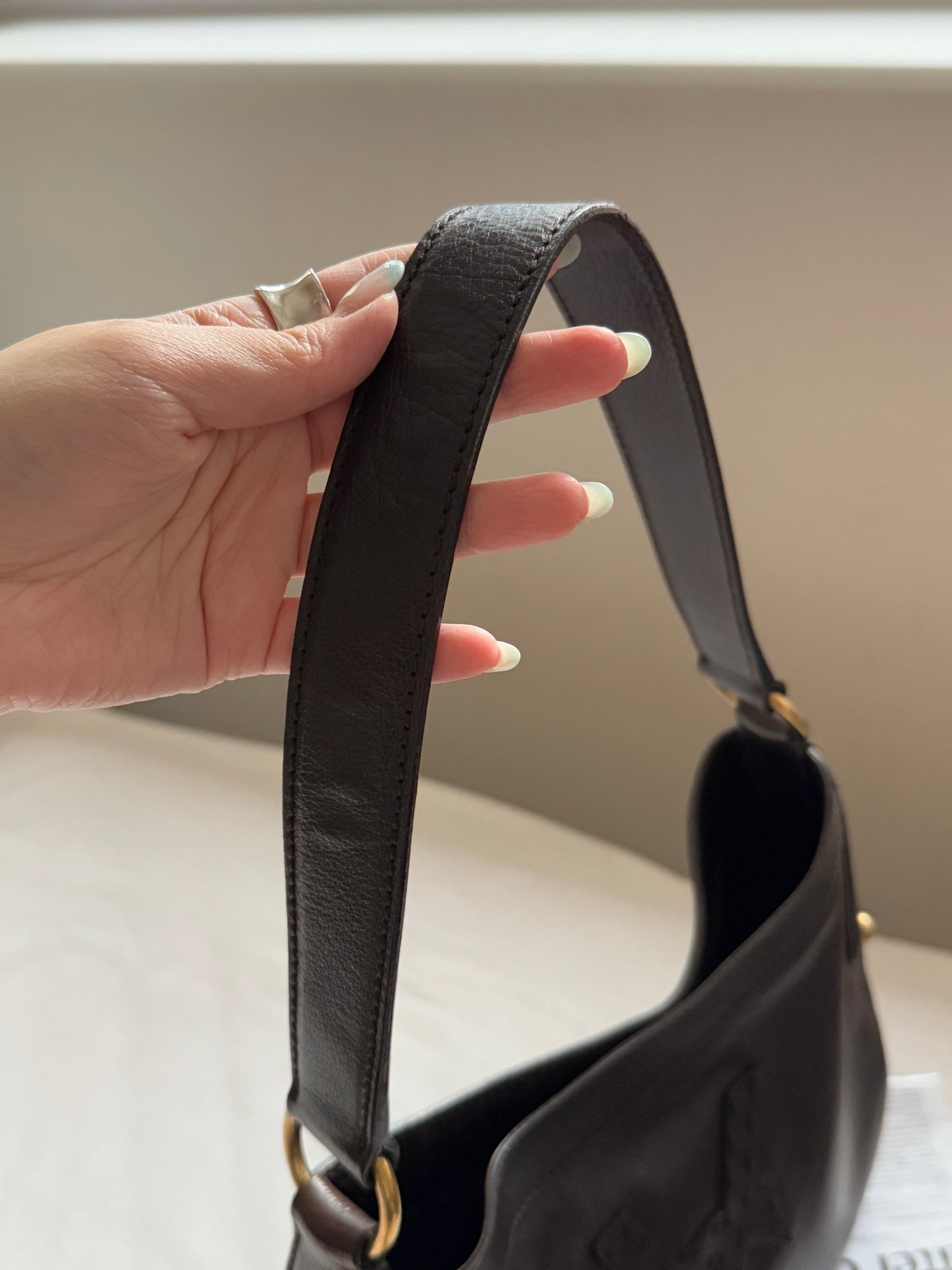 Vintage YSL 補丁logo leather hobo bag
