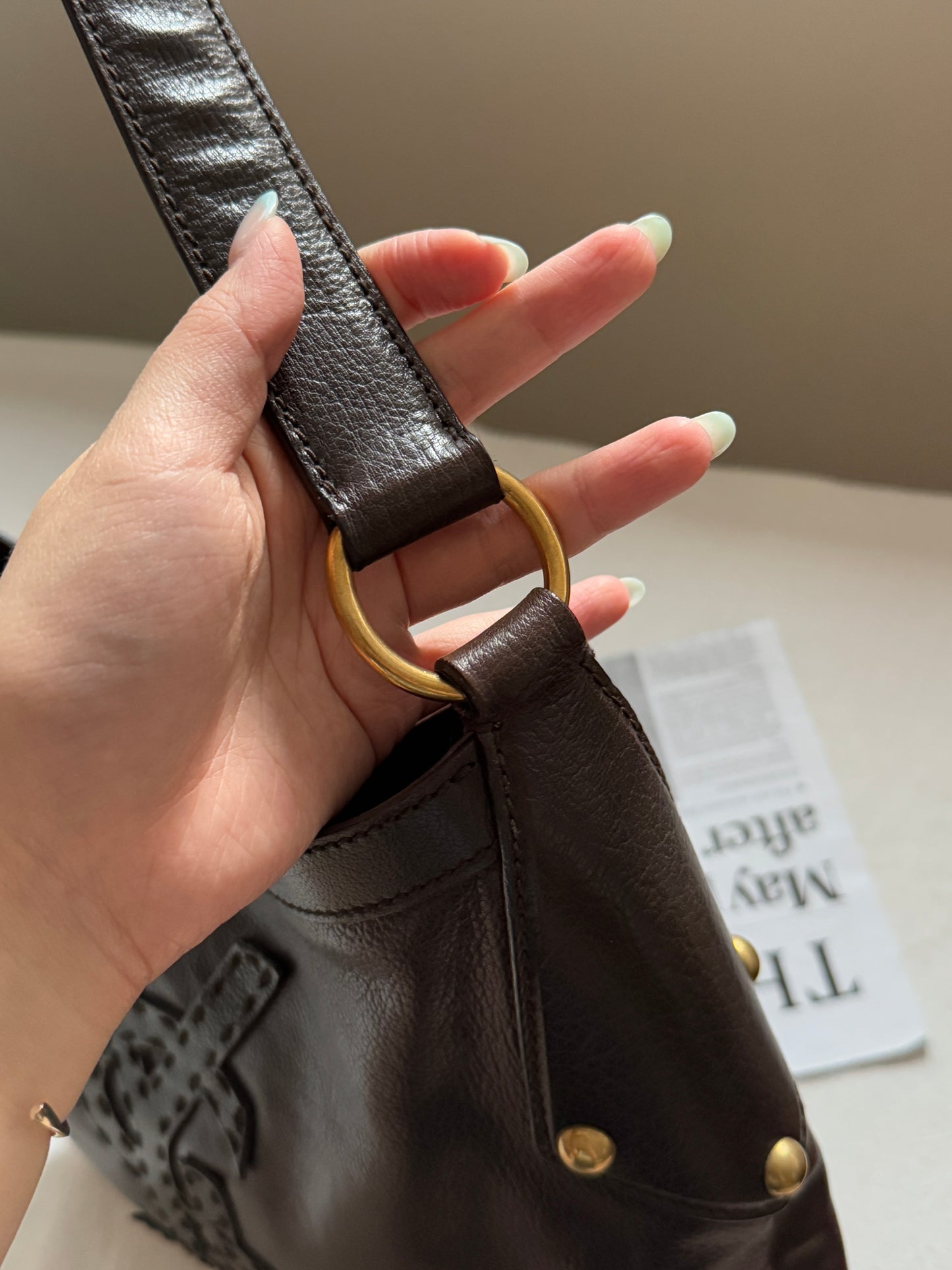 Vintage YSL 補丁logo leather hobo bag