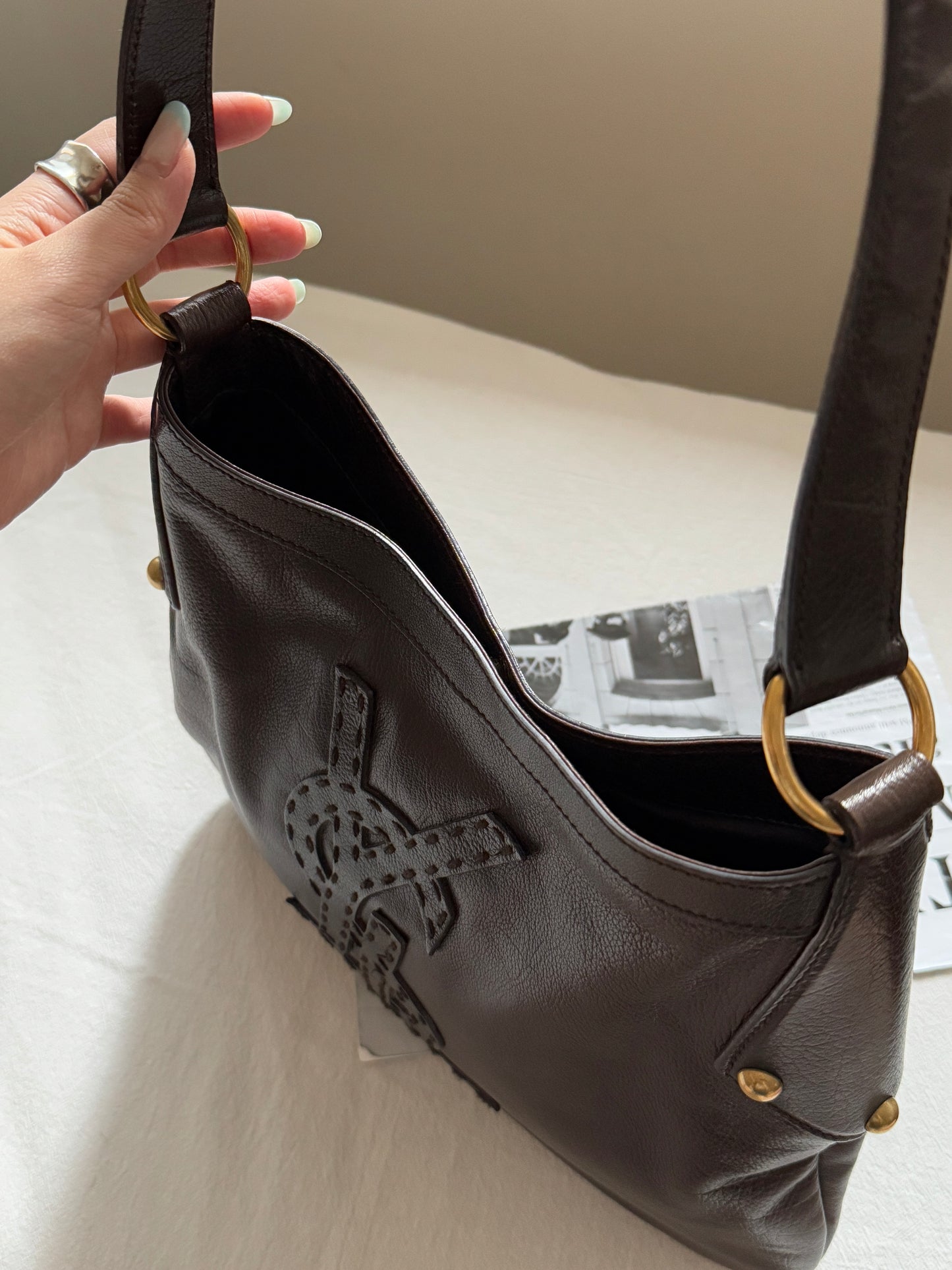 Vintage YSL 補丁logo leather hobo bag