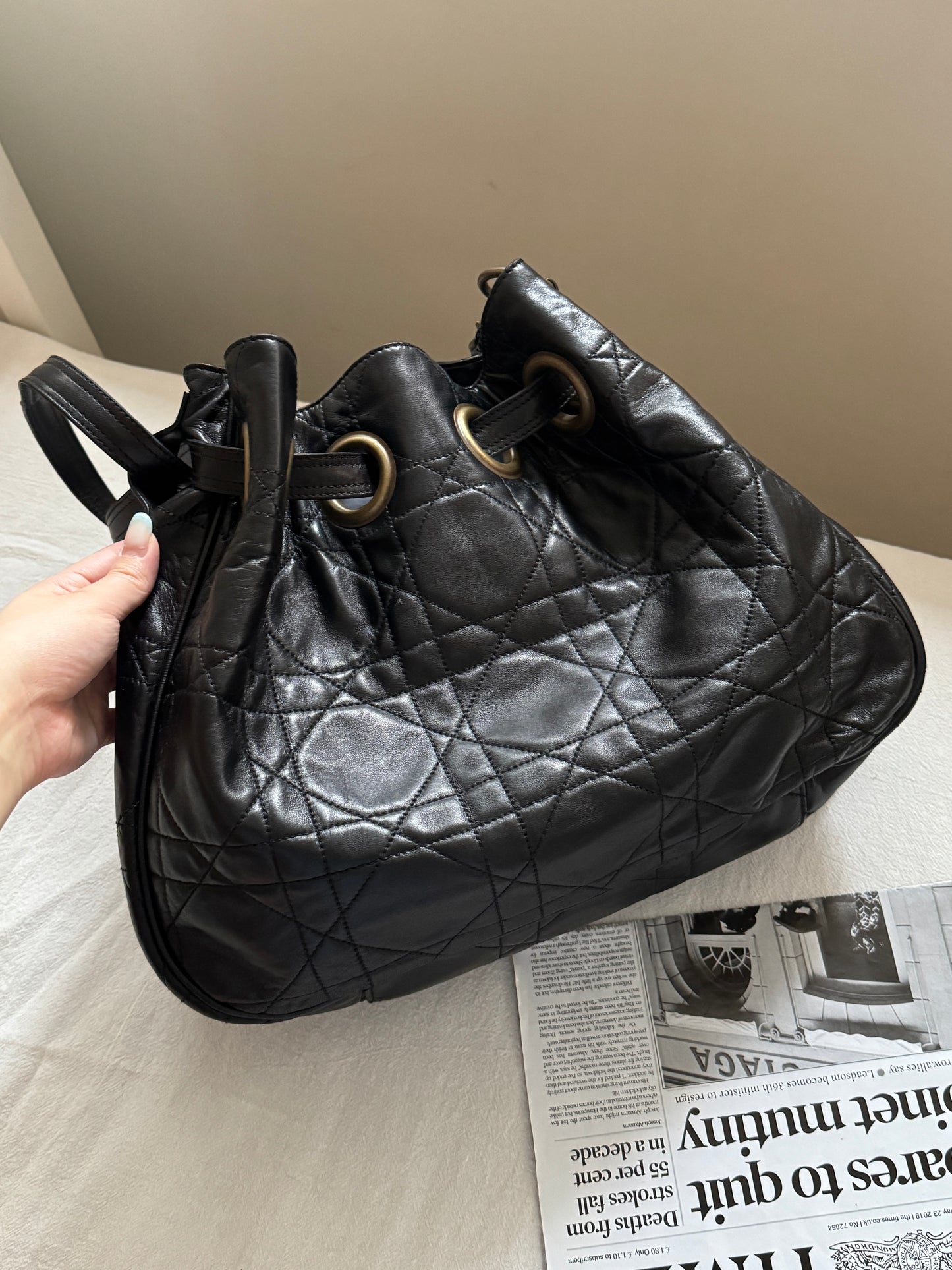 Vintage Dior cannage羊皮菱格大hobo