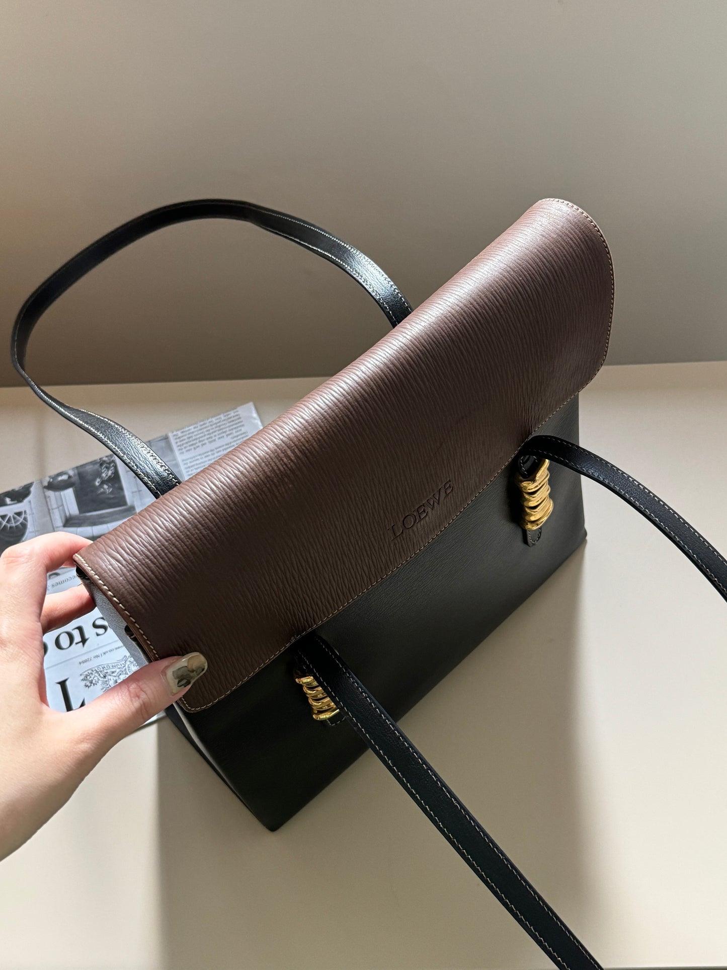 Vintage Loewe 蛇骨leather shoulder bag🤎