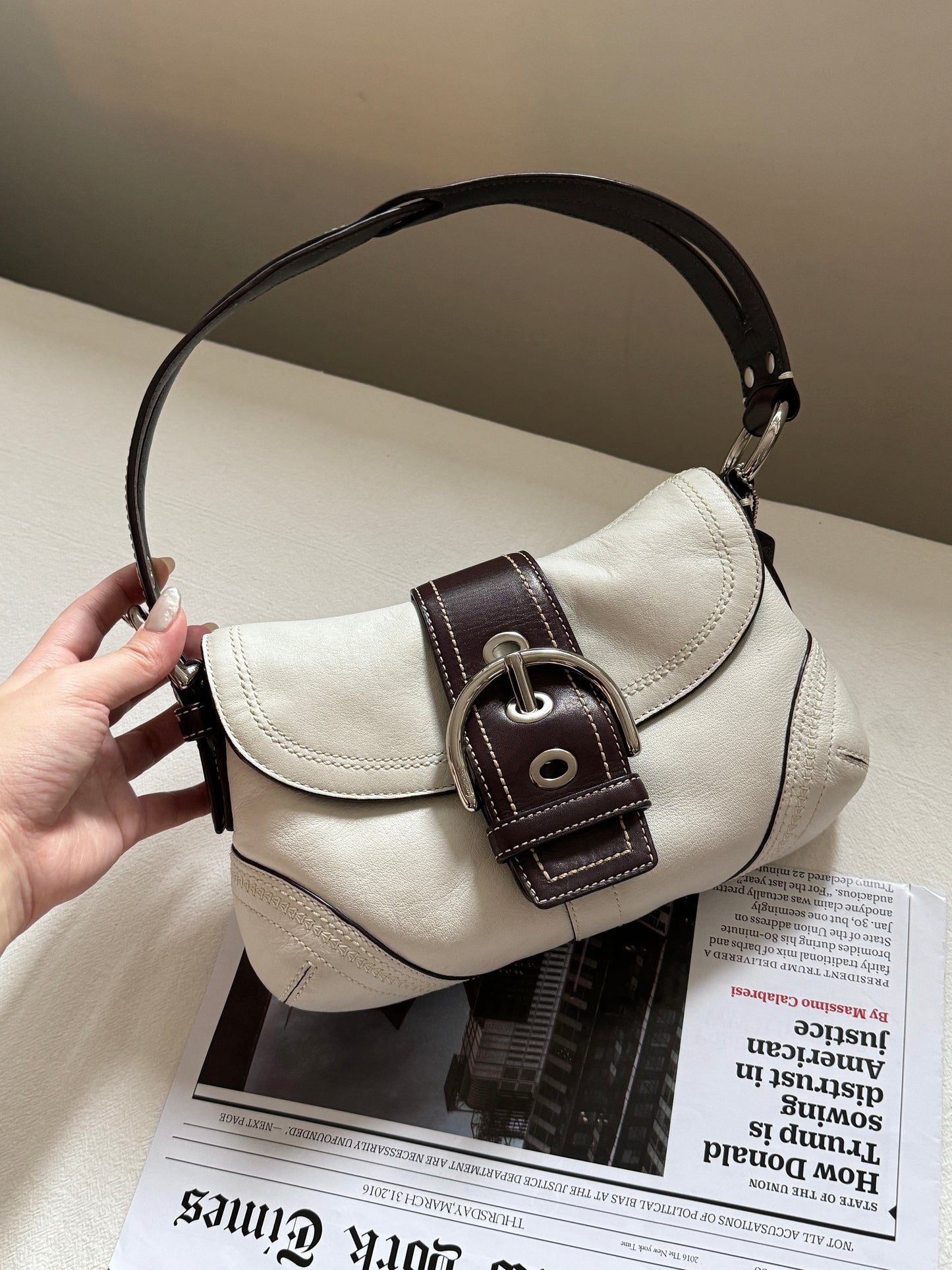 近新保存品!Vintage Coach拼色碗豆包