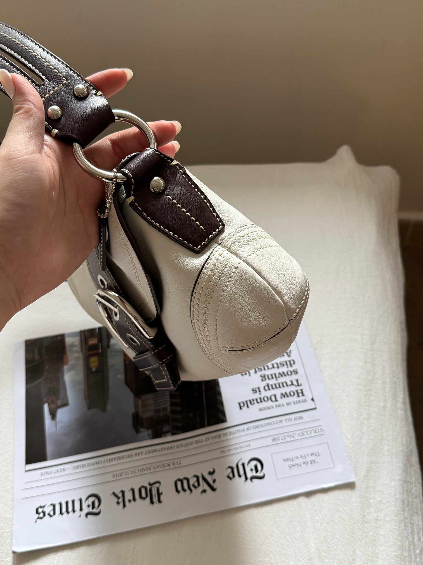 近新保存品!Vintage Coach拼色碗豆包