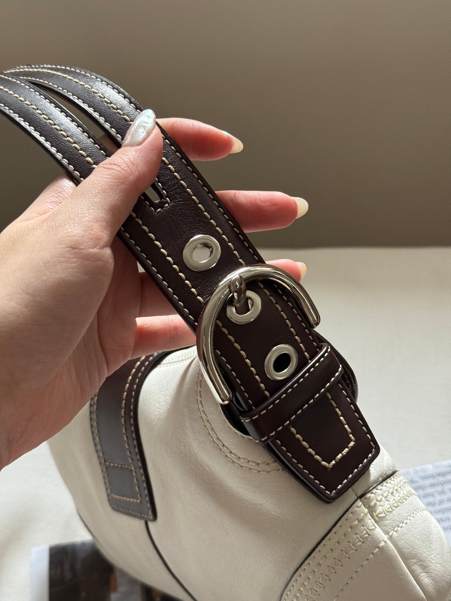 近新保存品!Vintage Coach拼色碗豆包