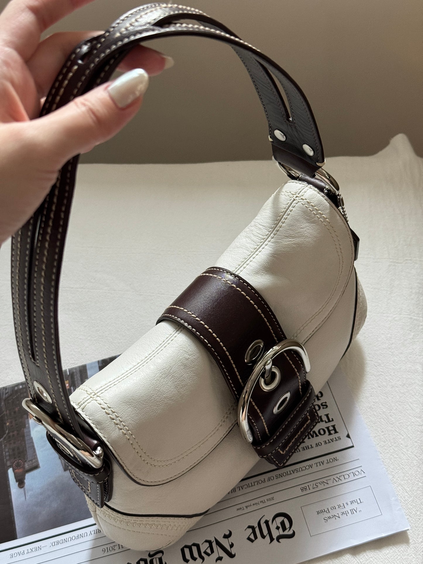 近新保存品!Vintage Coach拼色碗豆包
