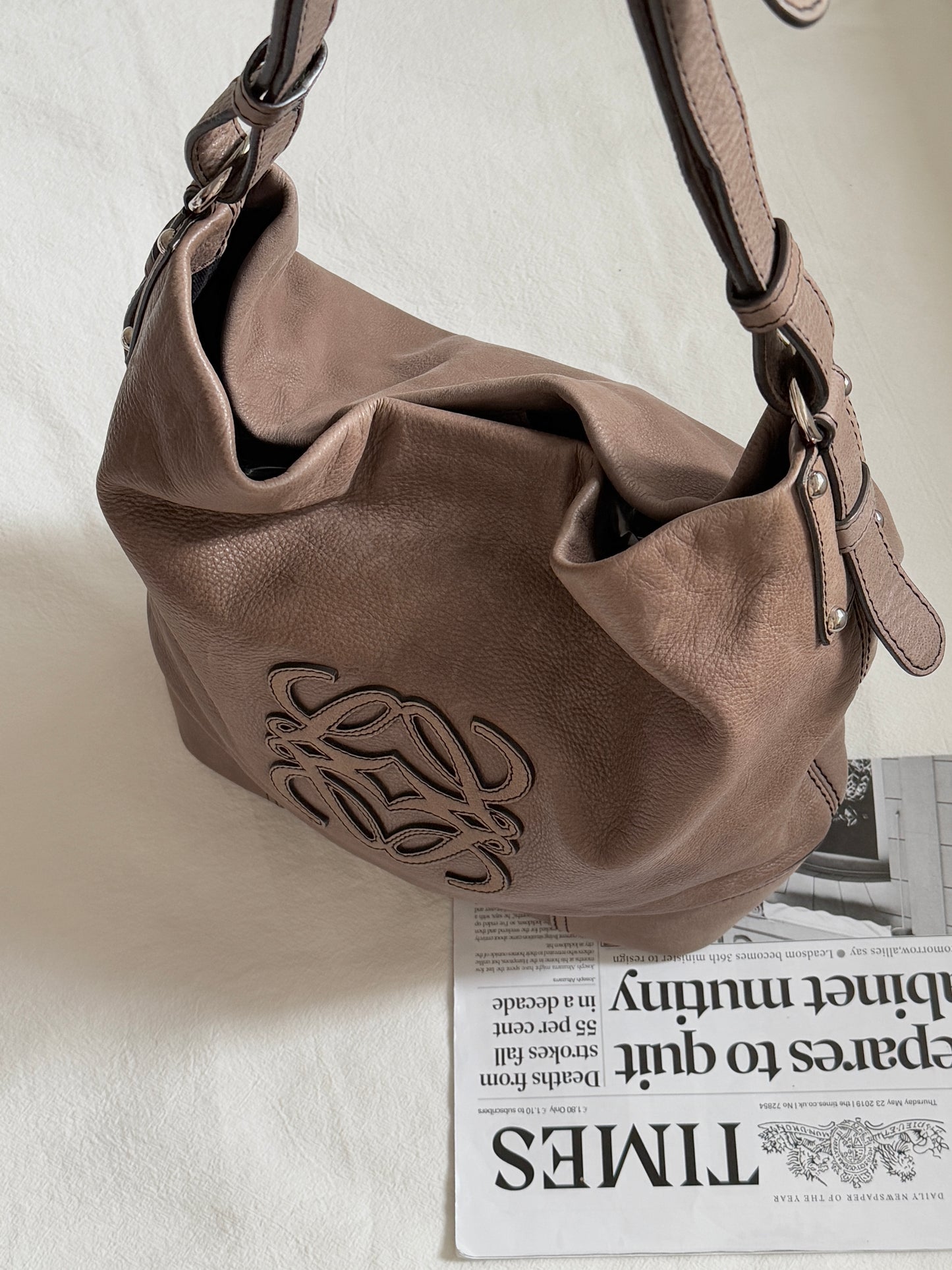 Vintage Loewe 大象灰啡單肩hobo bag🐘
