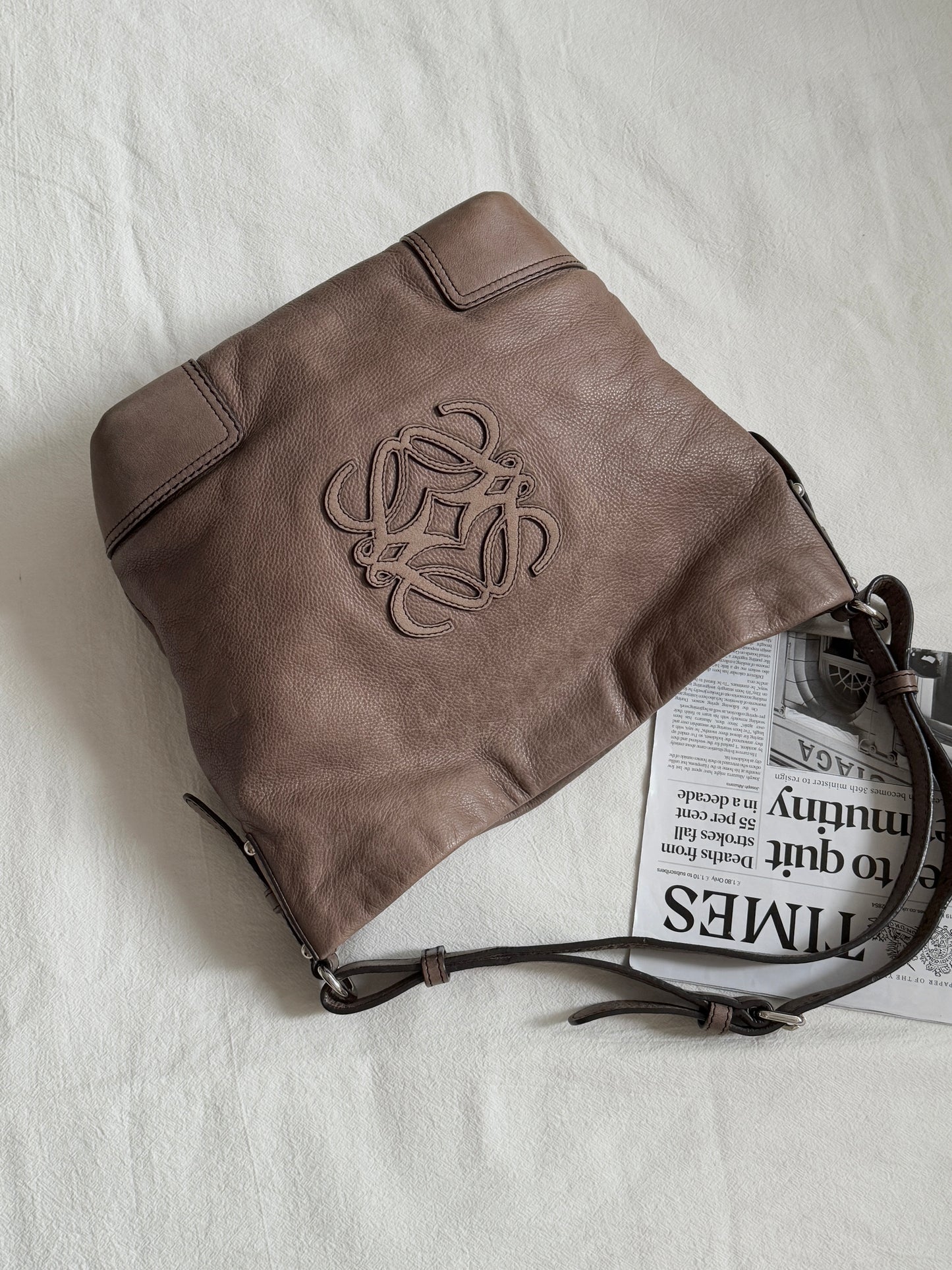 Vintage Loewe 大象灰啡單肩hobo bag🐘