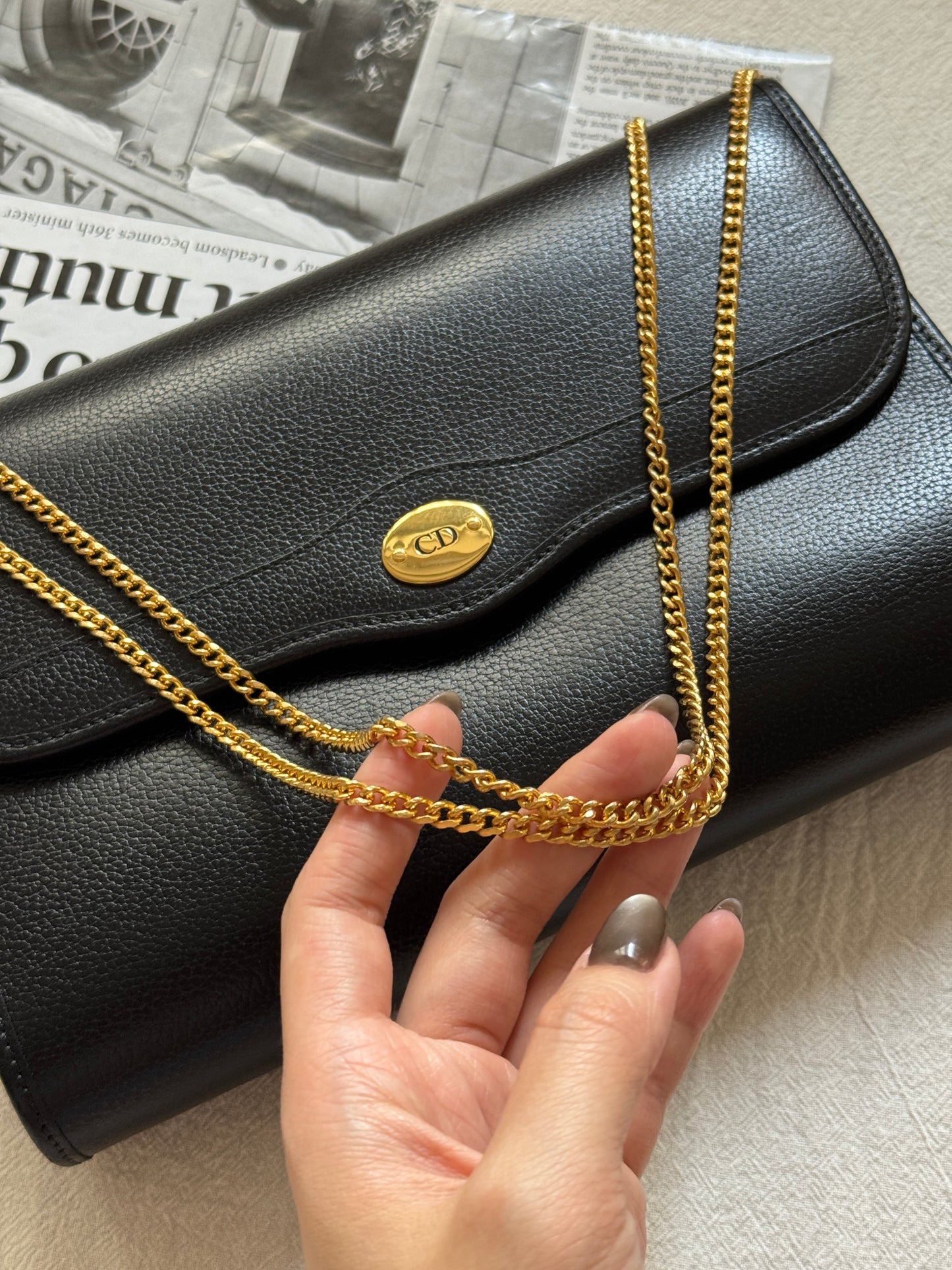 Vintage Dior 黑金牛皮envelope bag🖤