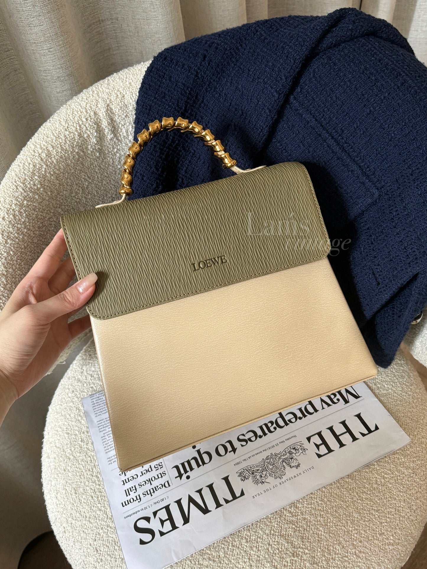 罕有!Vintage Loewe 抹茶綠蛇骨kelly 2-way