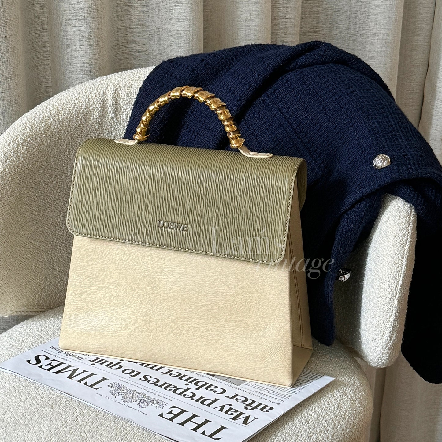 罕有!Vintage Loewe 抹茶綠蛇骨kelly 2-way