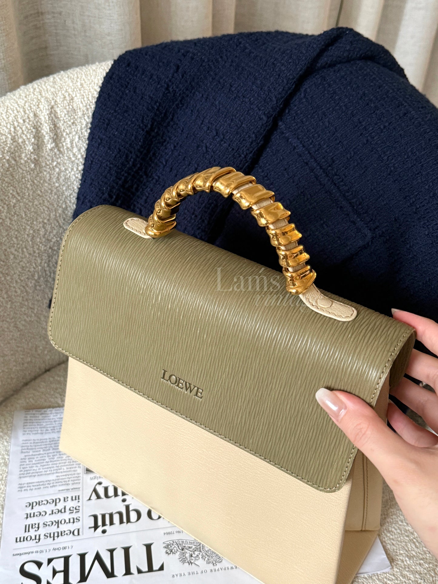 罕有!Vintage Loewe 抹茶綠蛇骨kelly 2-way
