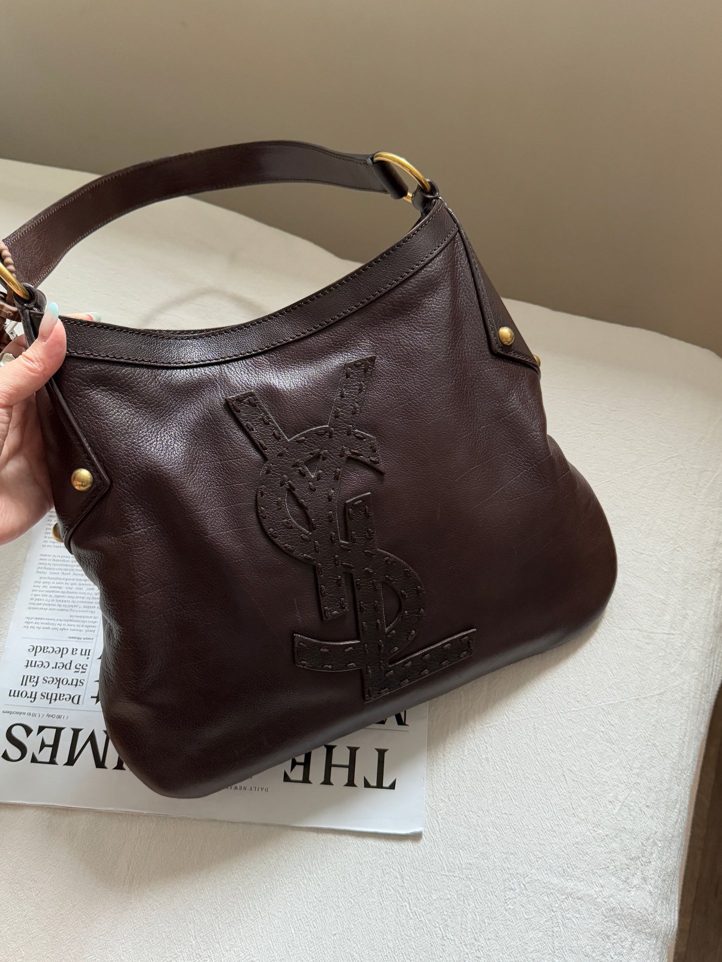 Vintage YSL 補丁logo leather hobo bag
