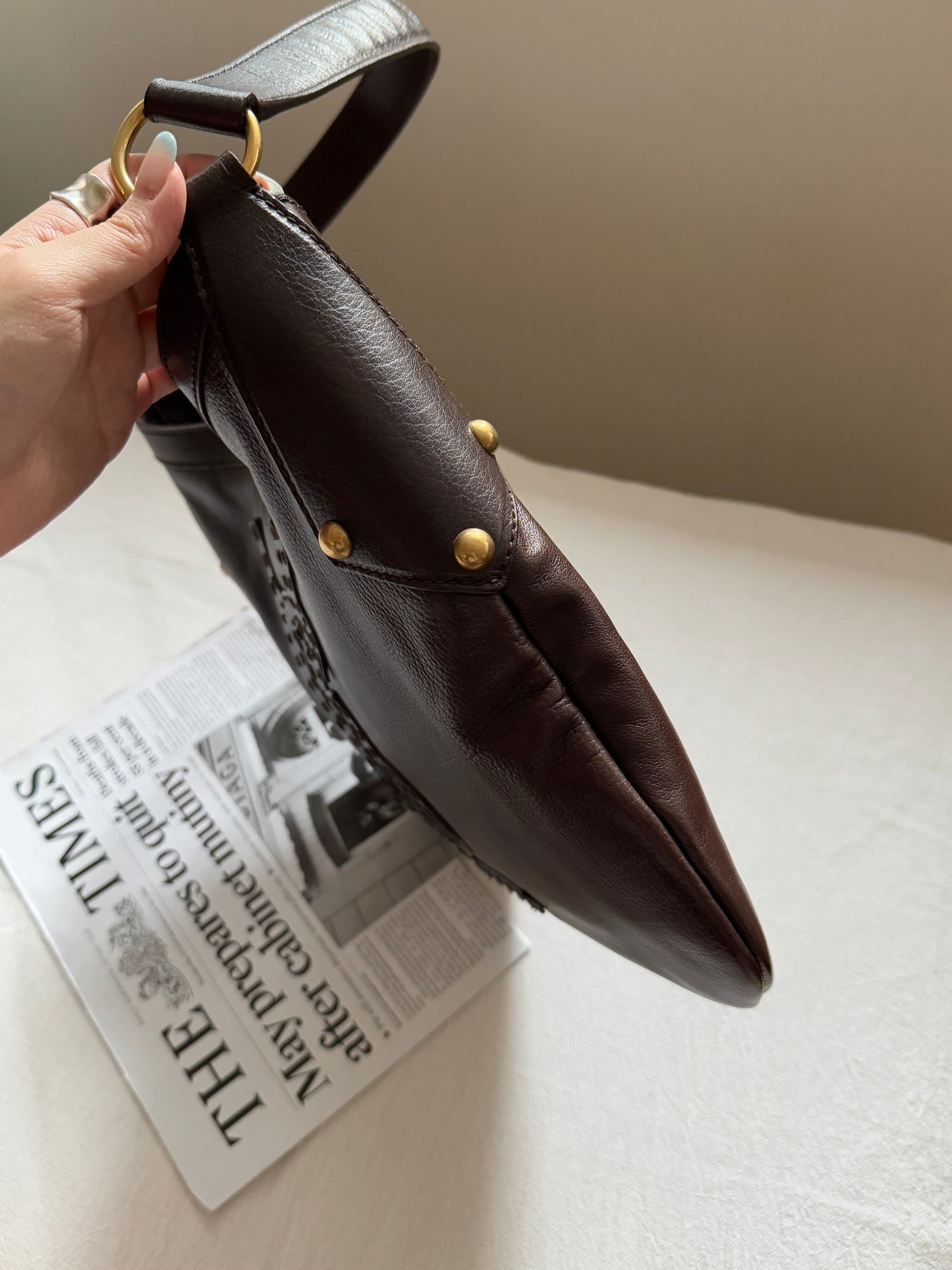 Vintage YSL 補丁logo leather hobo bag