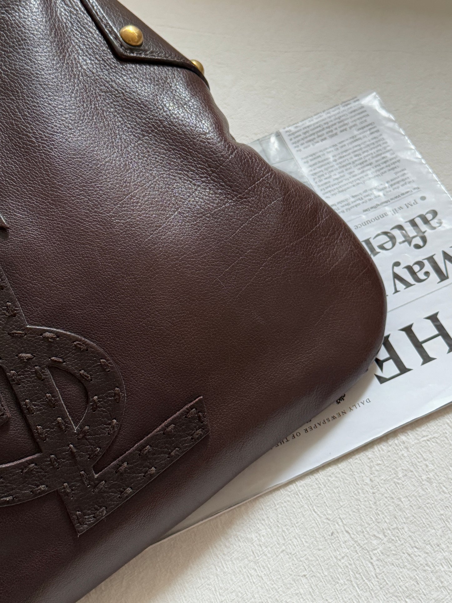Vintage YSL 補丁logo leather hobo bag