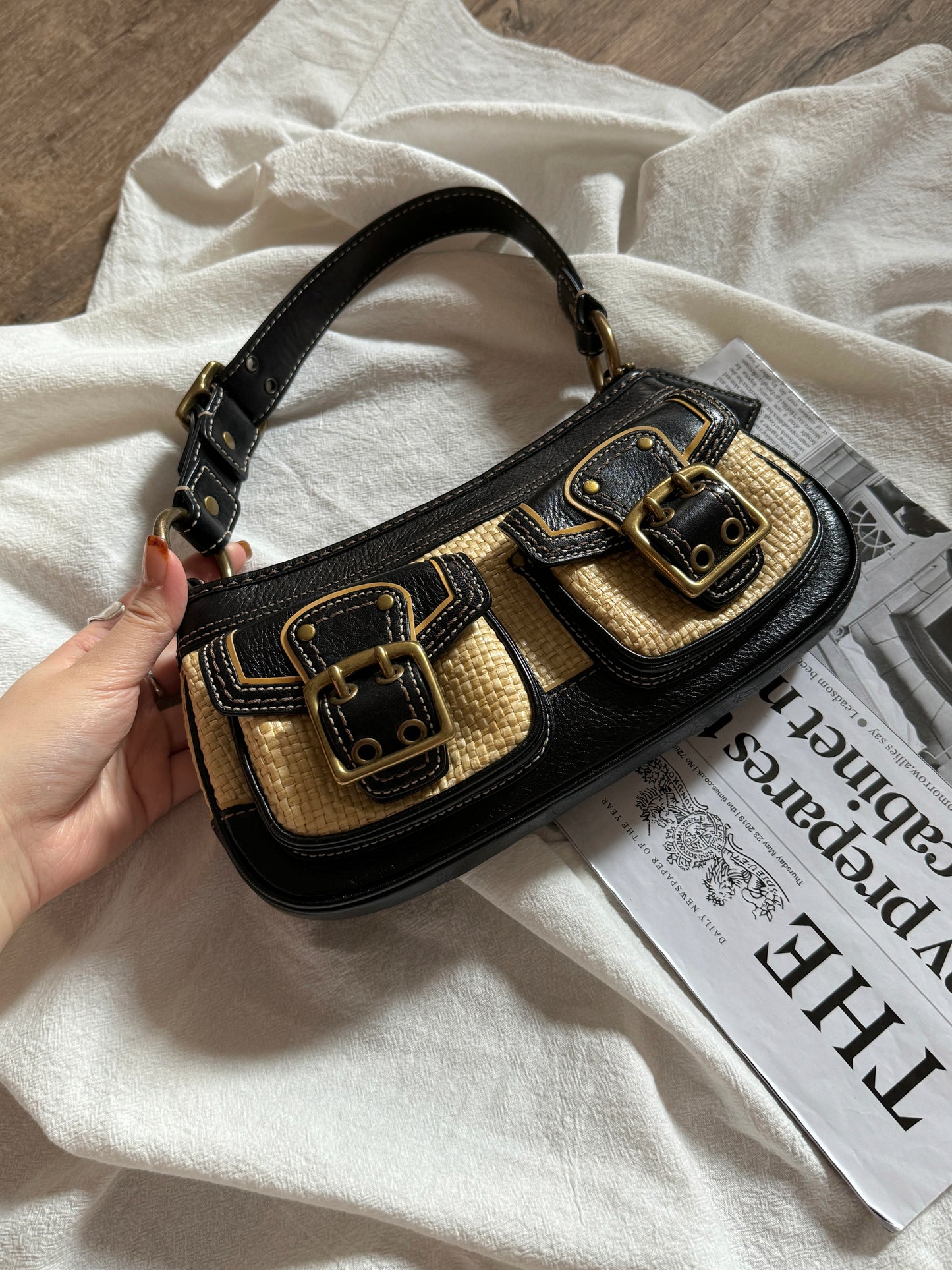 Vintage Coach raffia編織underarm bag🖤