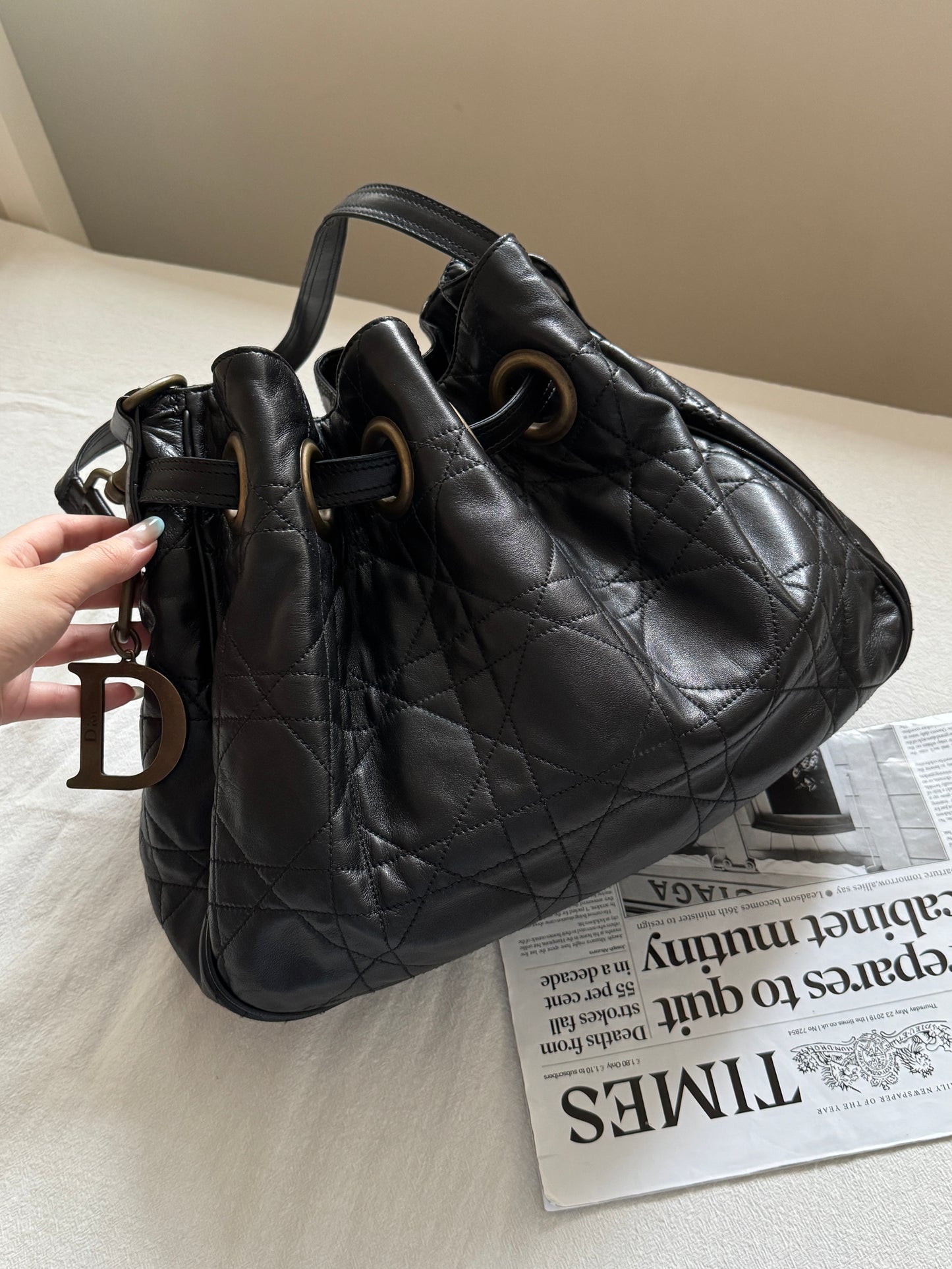 Vintage Dior cannage羊皮菱格大hobo