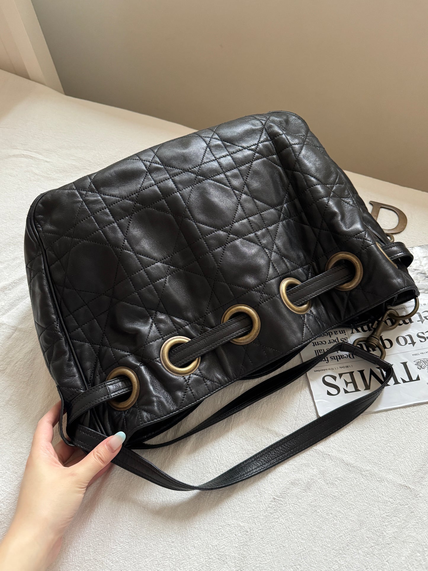 Vintage Dior cannage羊皮菱格大hobo