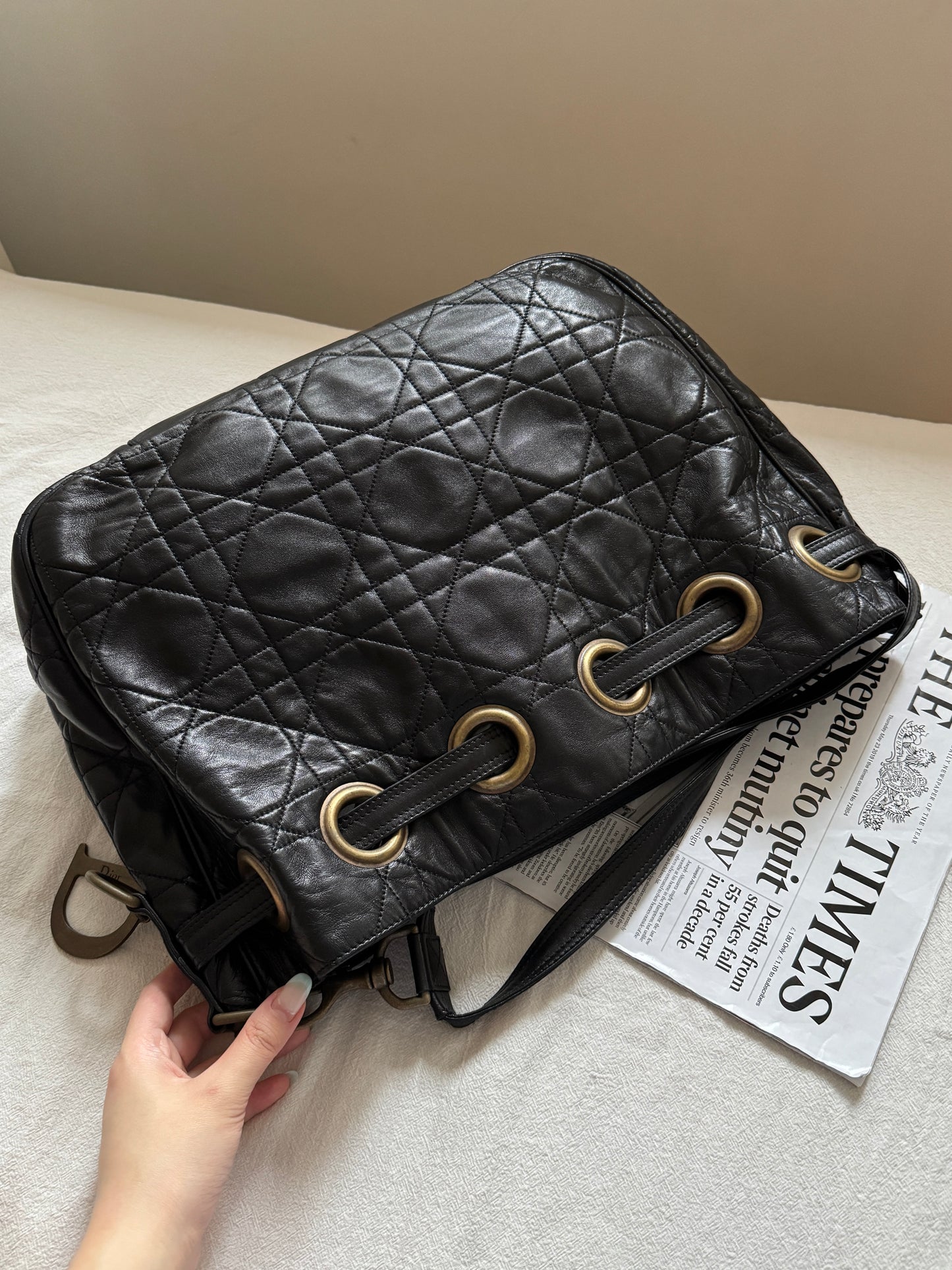 Vintage Dior cannage羊皮菱格大hobo