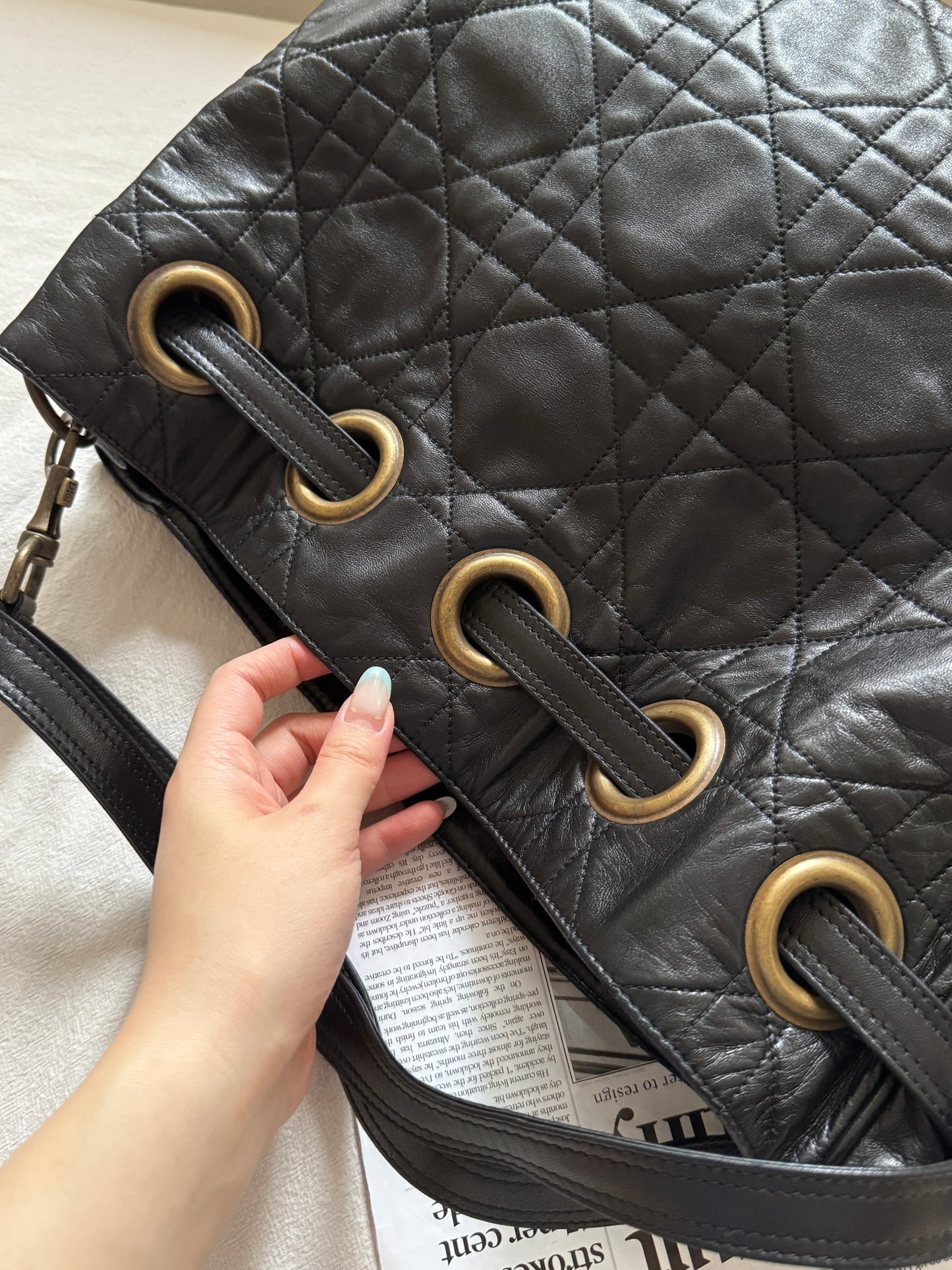 Vintage Dior cannage羊皮菱格大hobo