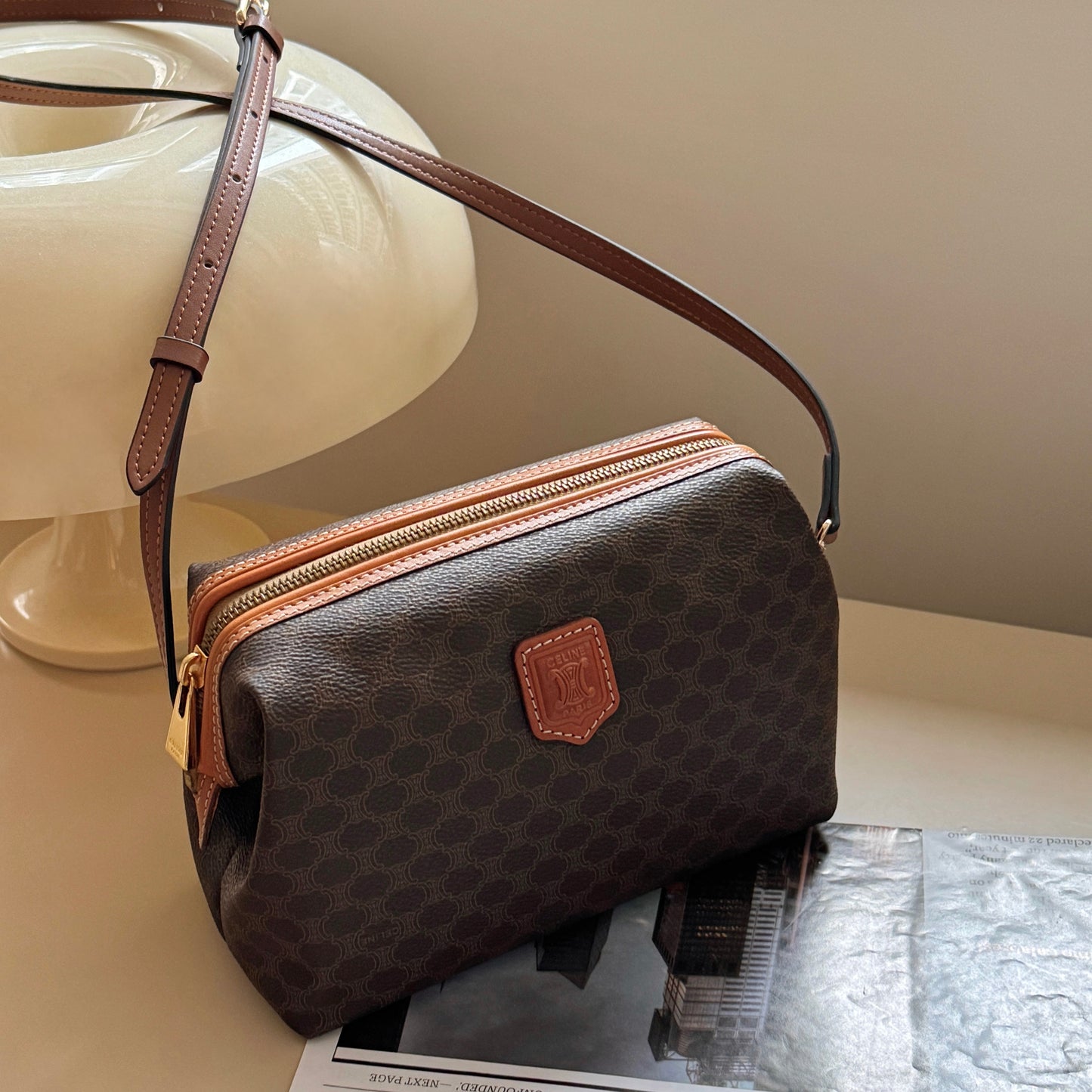 Vintage Celine brown macadam pouch☁️