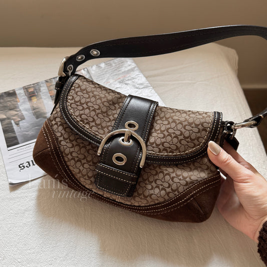 Vintage Coach老花麂皮碗豆包