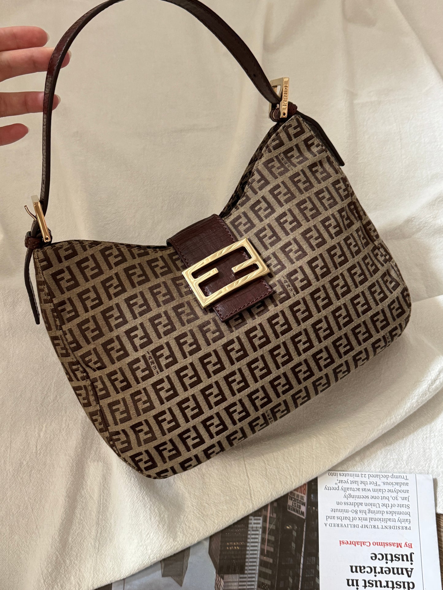 Vintage Fendi 金扣brown zucchino hobo💫
