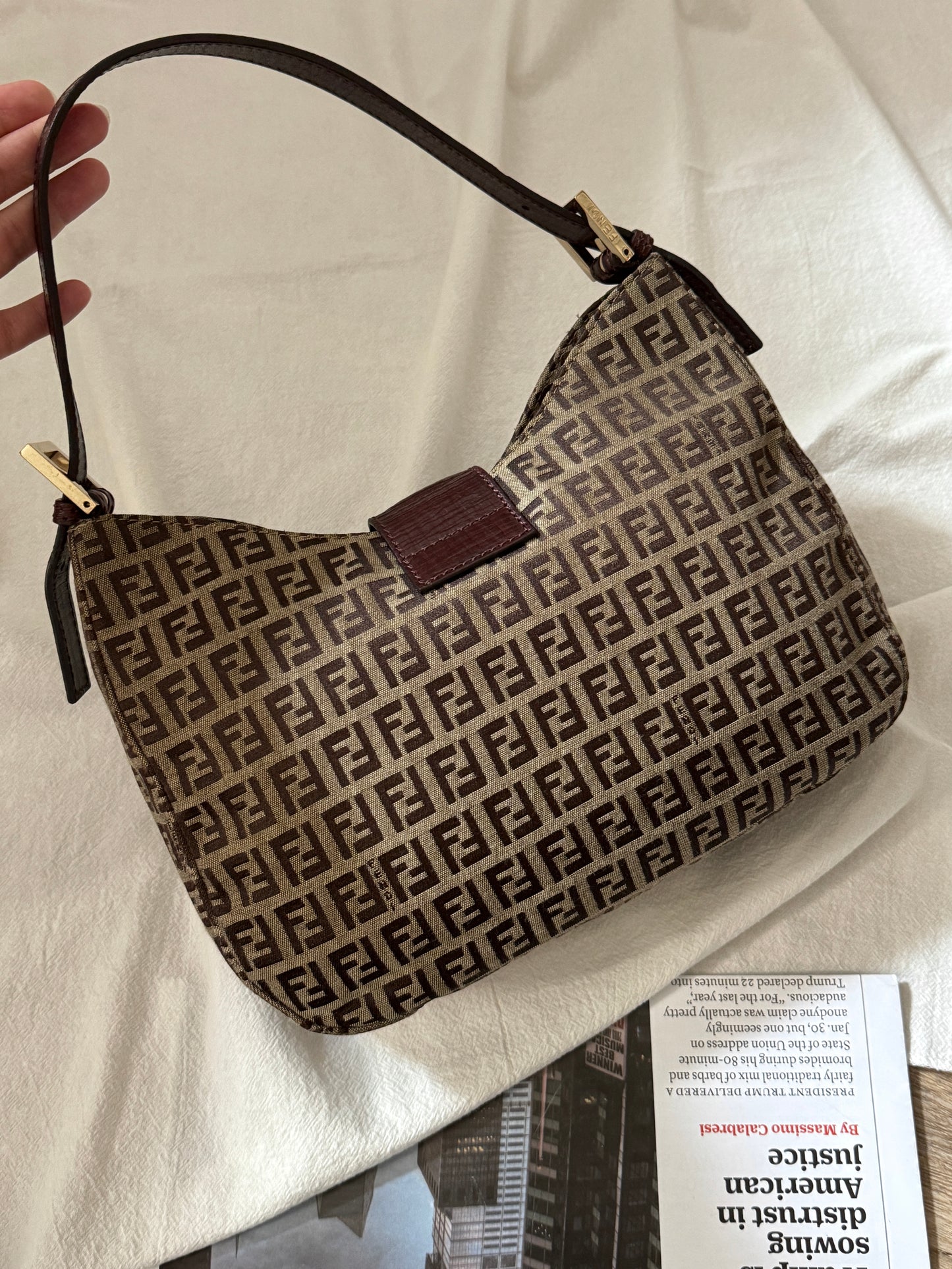 Vintage Fendi 金扣brown zucchino hobo💫