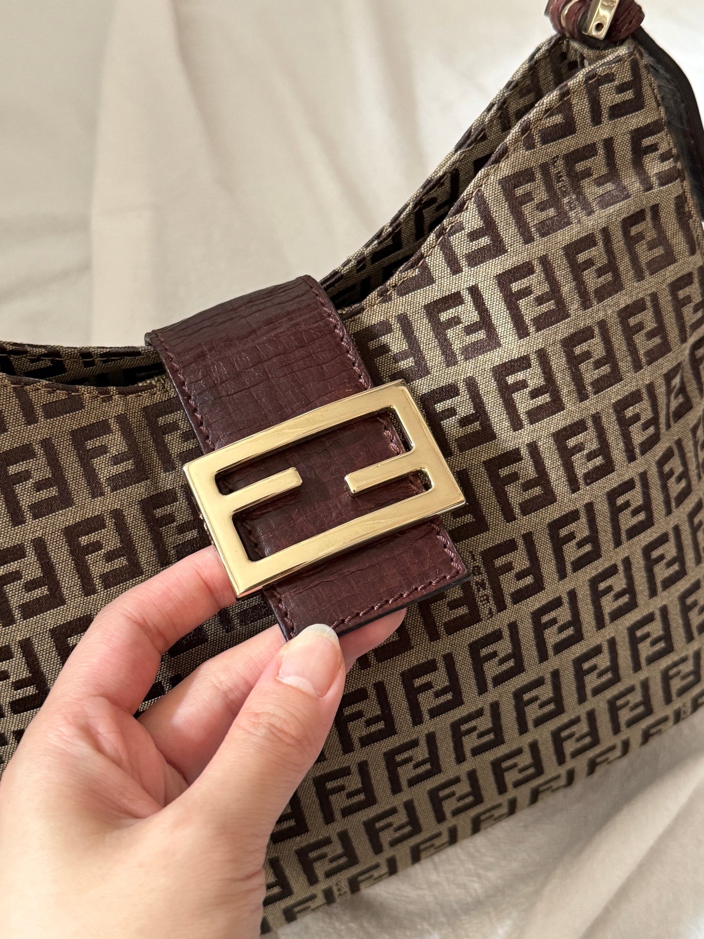 Vintage Fendi 金扣brown zucchino hobo💫