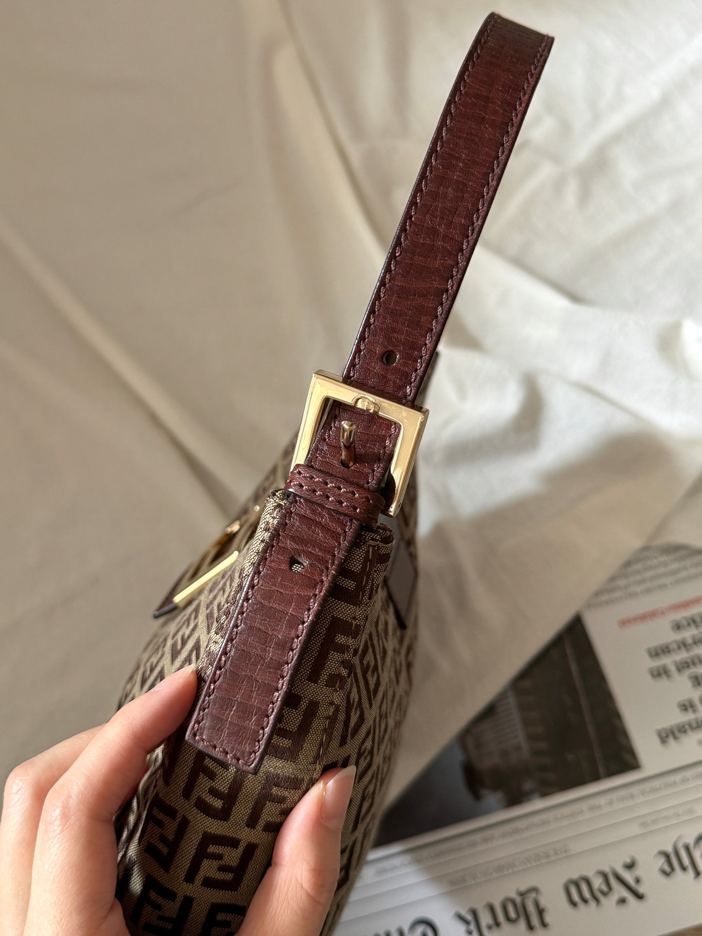 Vintage Fendi 金扣brown zucchino hobo💫