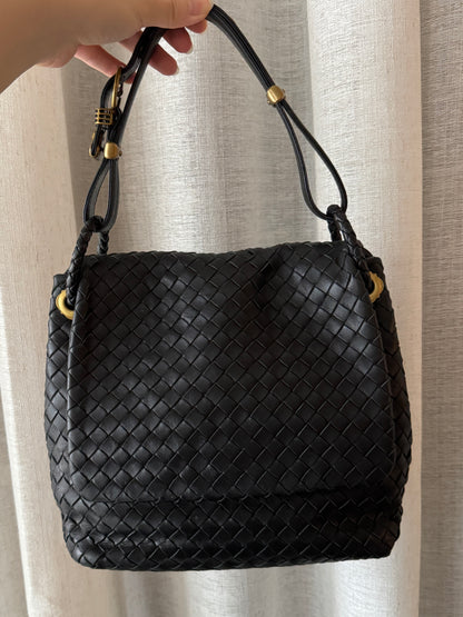 Vintage Bottega Veneta black leather flap bag🧸