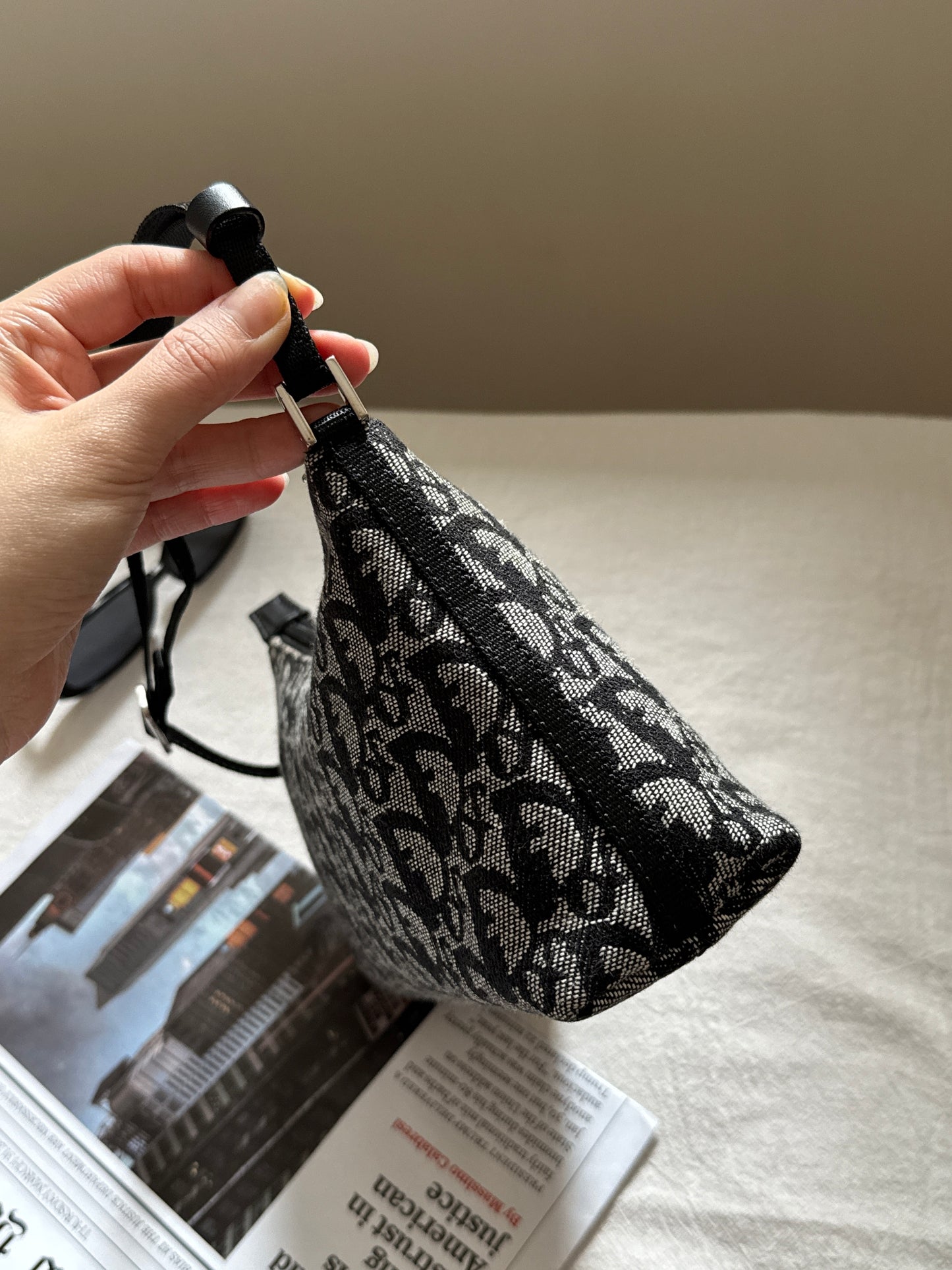 Vintage Dior 黑花銀扣trotter shoulder bag