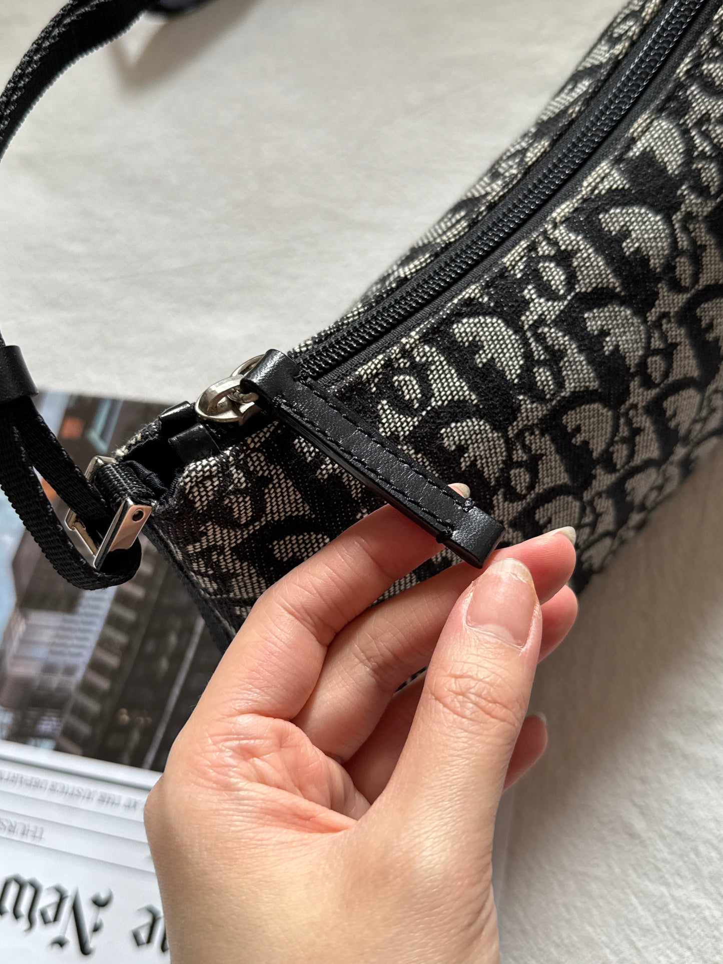 Vintage Dior 黑花銀扣trotter shoulder bag