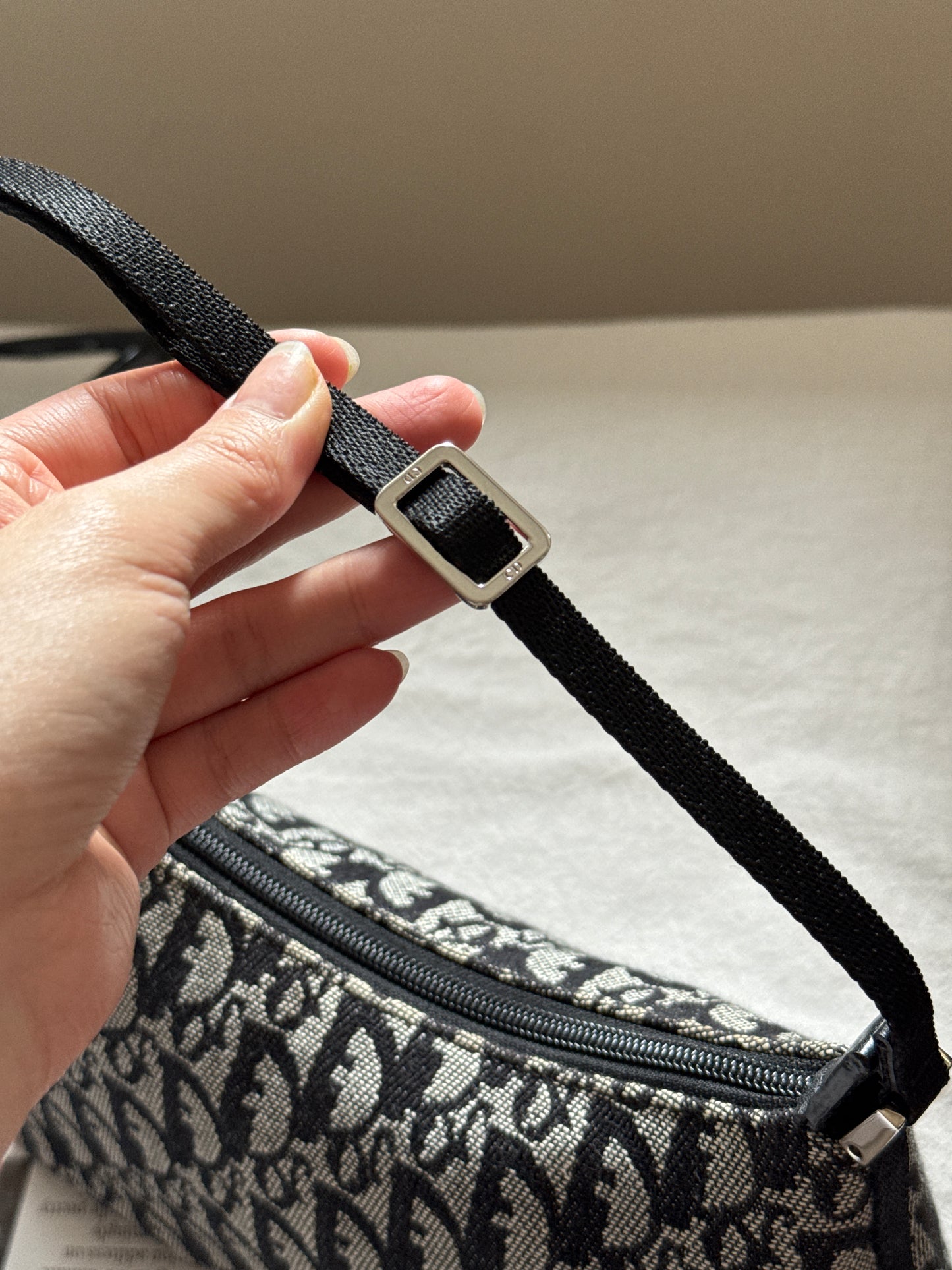 Vintage Dior 黑花銀扣trotter shoulder bag