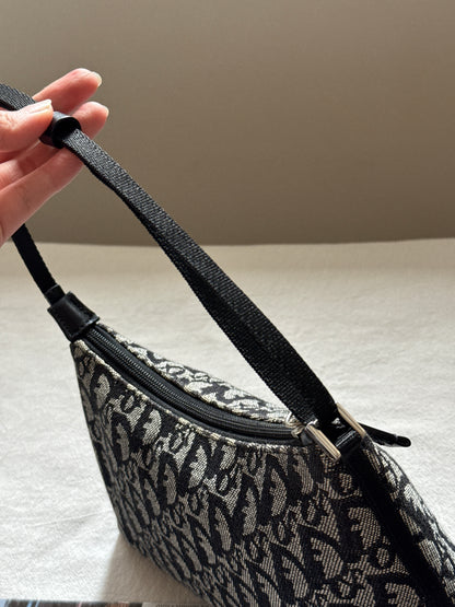 Vintage Dior 黑花銀扣trotter shoulder bag