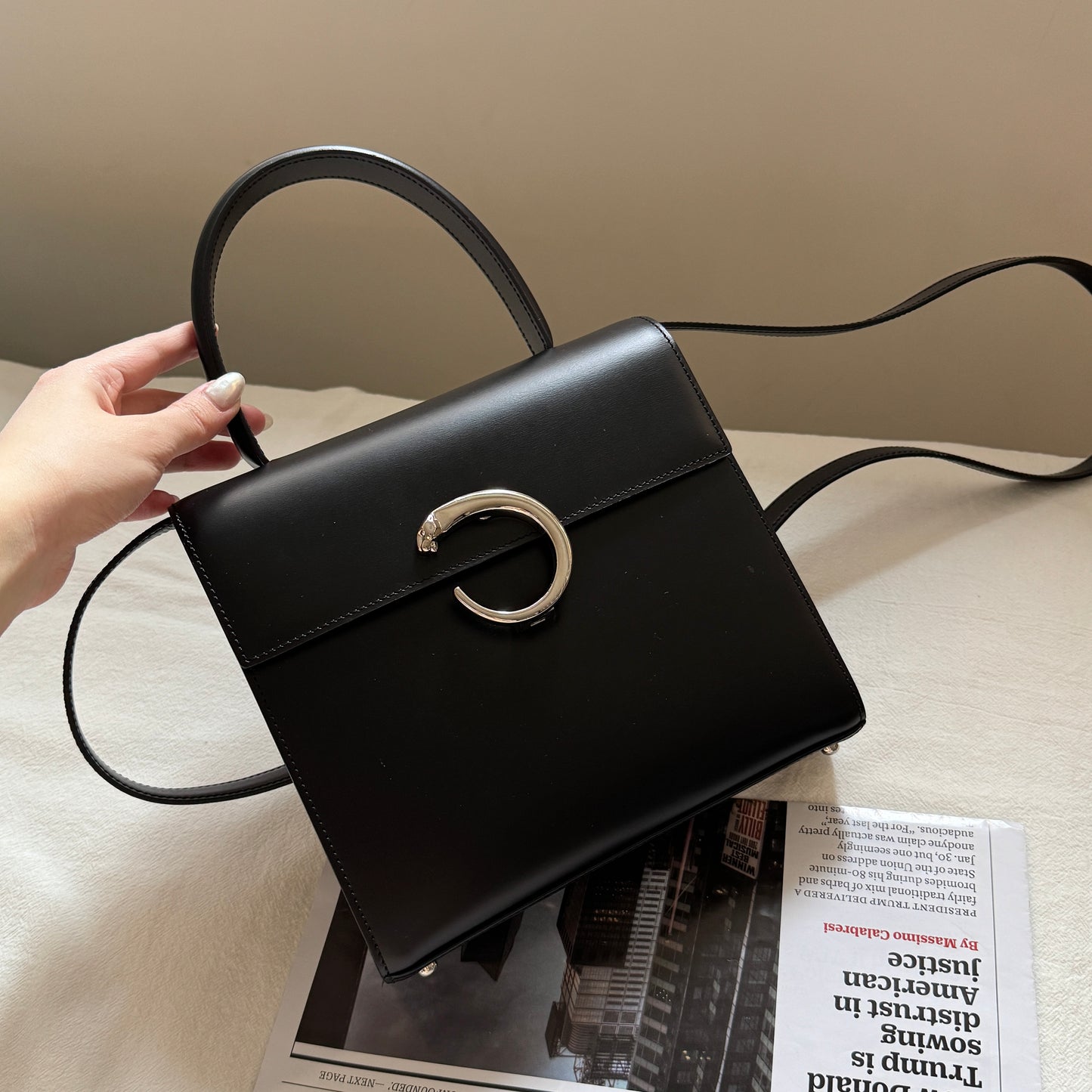 Vintage Cartier 黑銀豹頭classic kelly 2-way