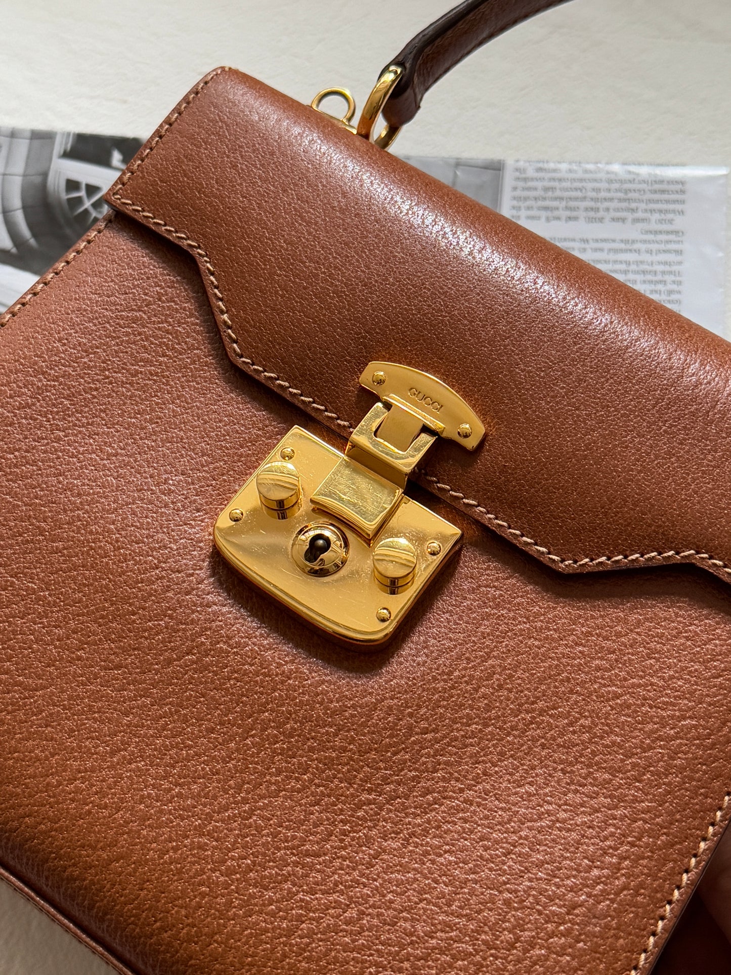 Vintage Gucci 金棕色lady lock kelly bag 20🗝️