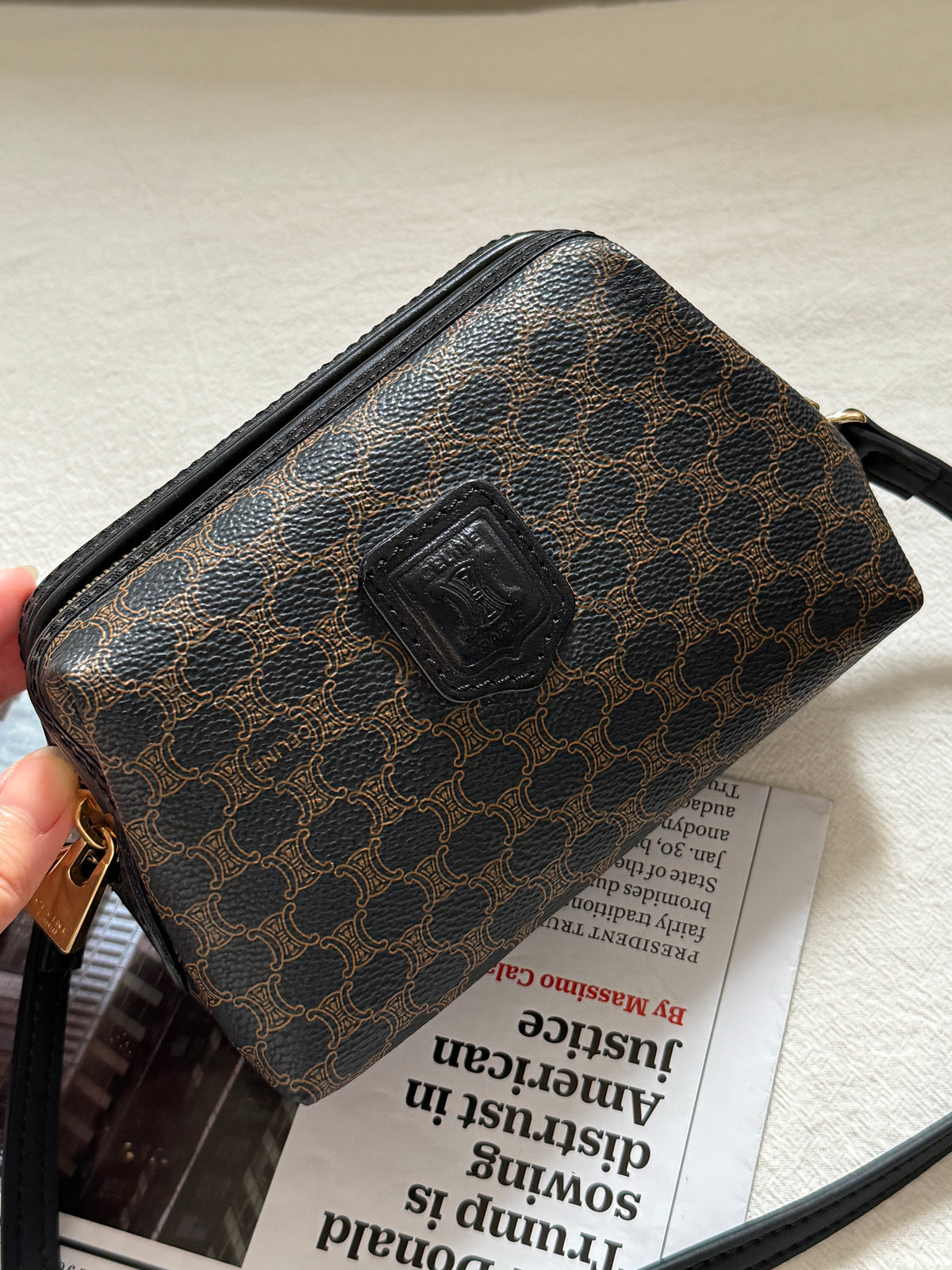 Vintage Celine black macadam mini pouch