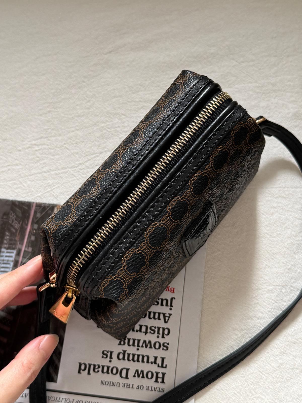 Vintage Celine black macadam mini pouch