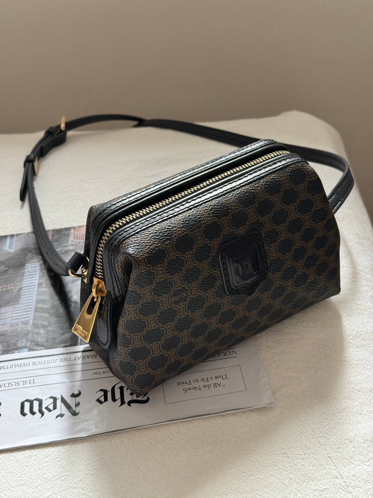 Vintage Celine black macadam mini pouch