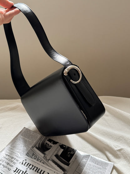 Vintage Cartier 黑銀豹頭shoulder box bag