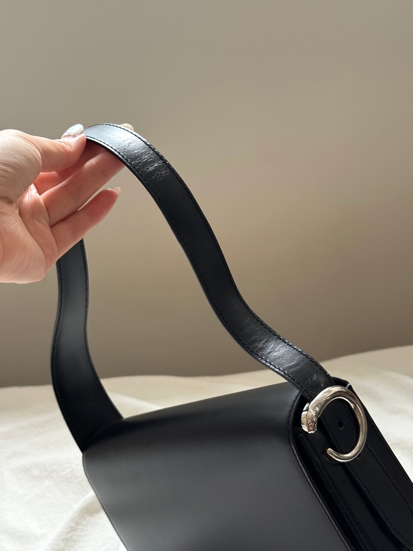 Vintage Cartier 黑銀豹頭shoulder box bag