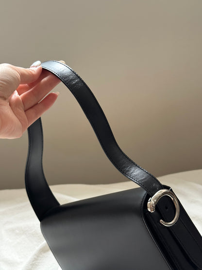 Vintage Cartier 黑銀豹頭shoulder box bag