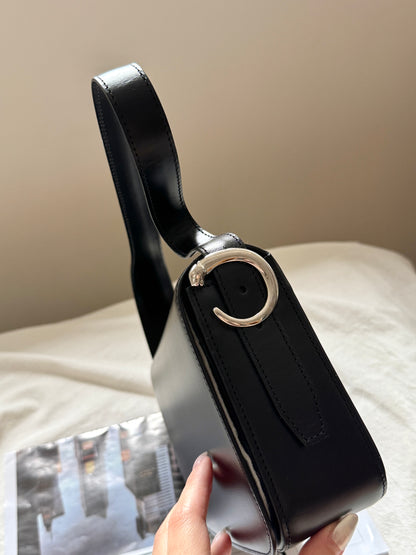 Vintage Cartier 黑銀豹頭shoulder box bag