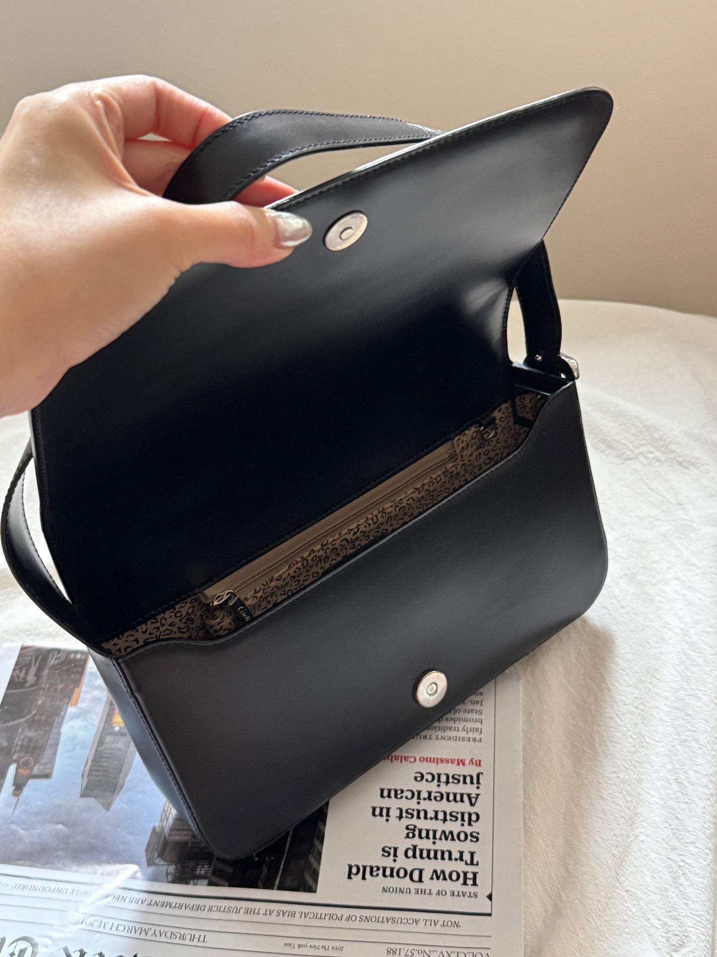 Vintage Cartier 黑銀豹頭shoulder box bag