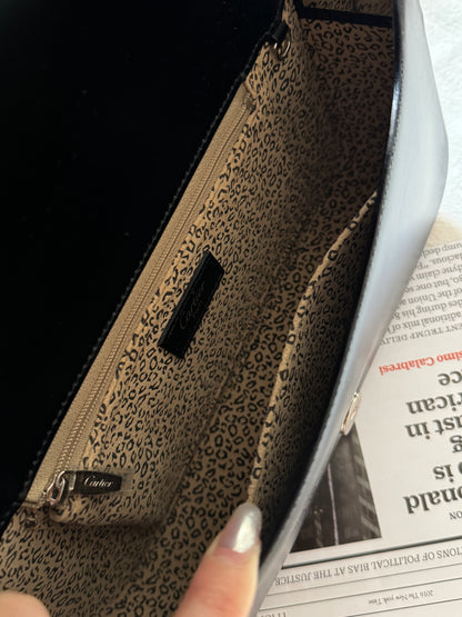 Vintage Cartier 黑銀豹頭shoulder box bag