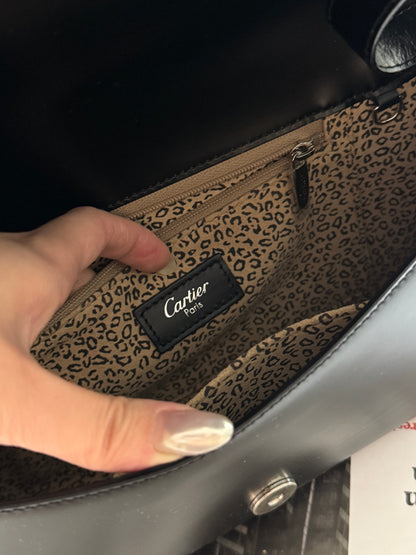 Vintage Cartier 黑銀豹頭shoulder box bag
